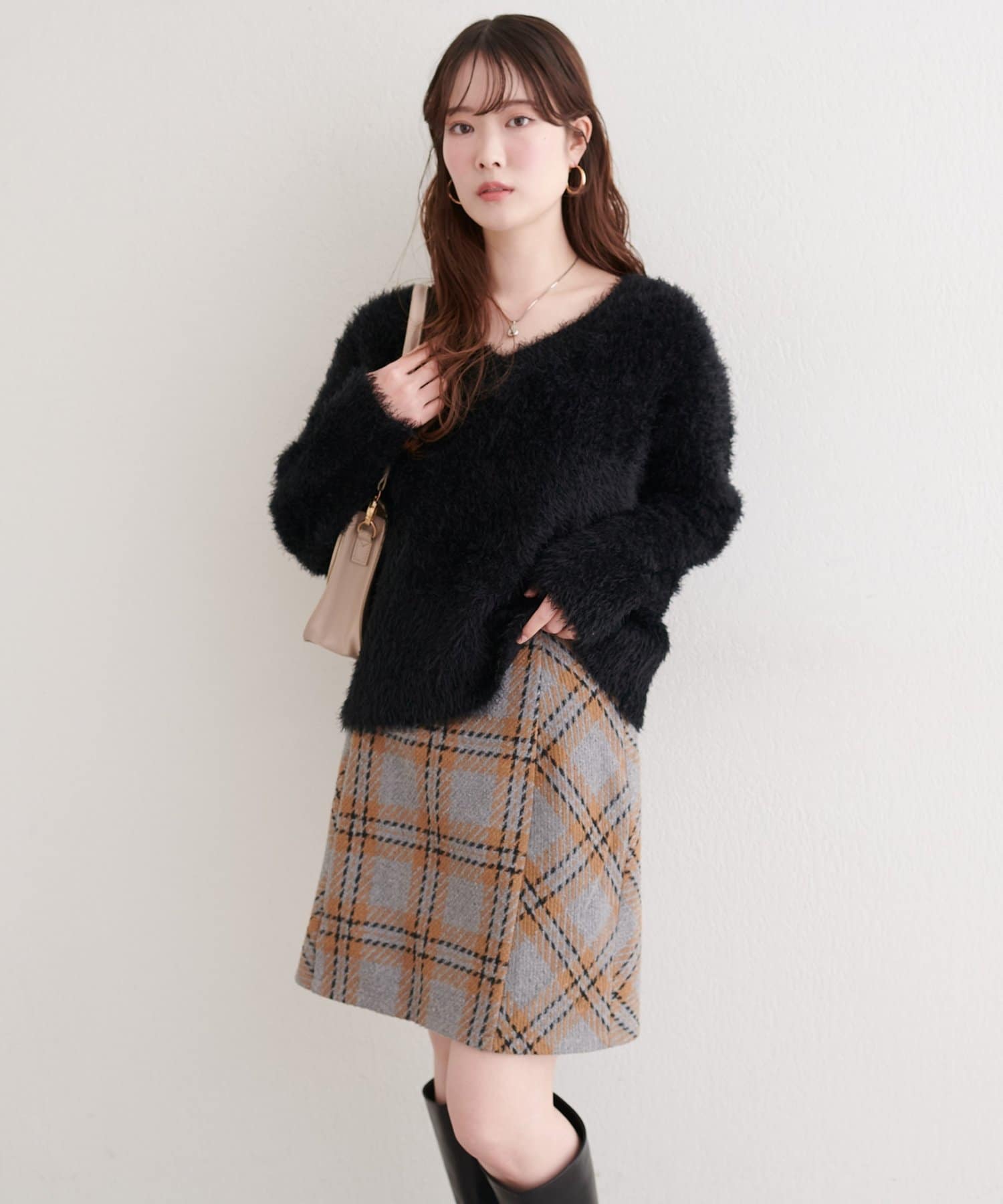 natural couture(ナチュラルクチュール) 【Mychoiceset対象】Vネックシャギーニットプルオーバー