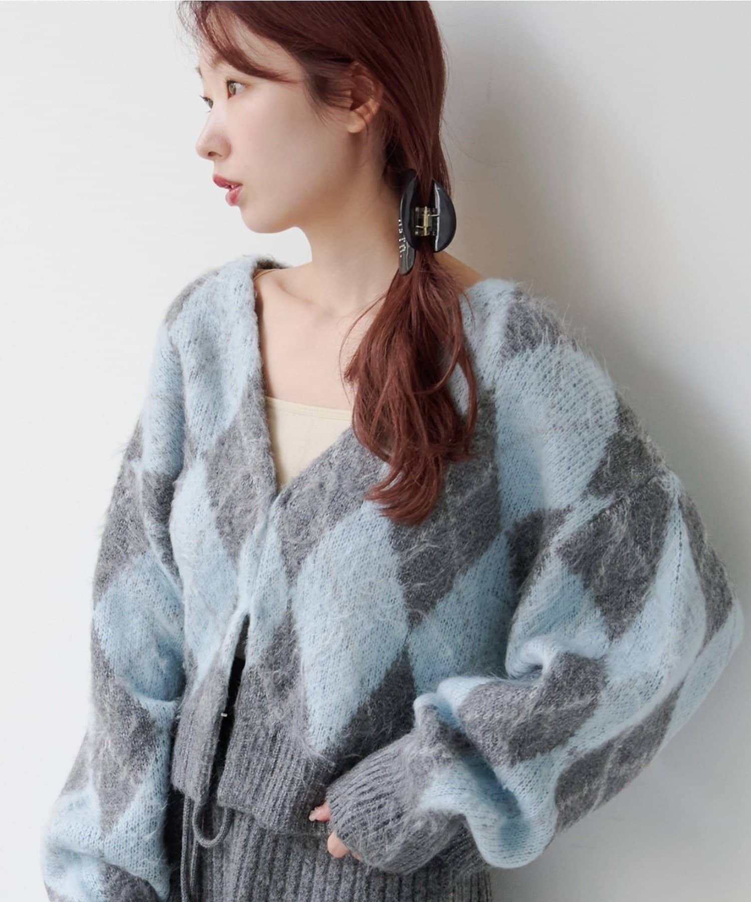 Kastane(カスタネ) 【WEB先行】アーガイル起毛ニットカーディガン