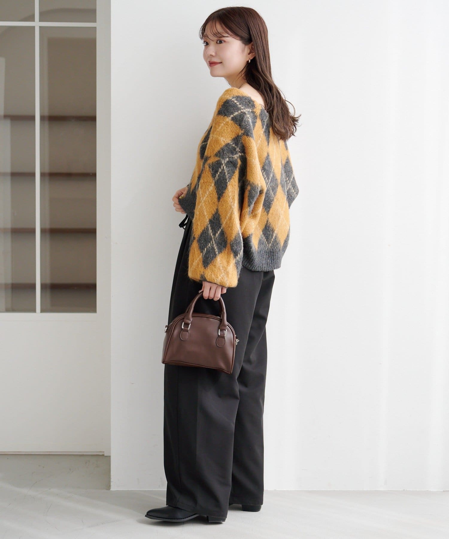 Kastane(カスタネ) アーガイル起毛ニットカーディガン