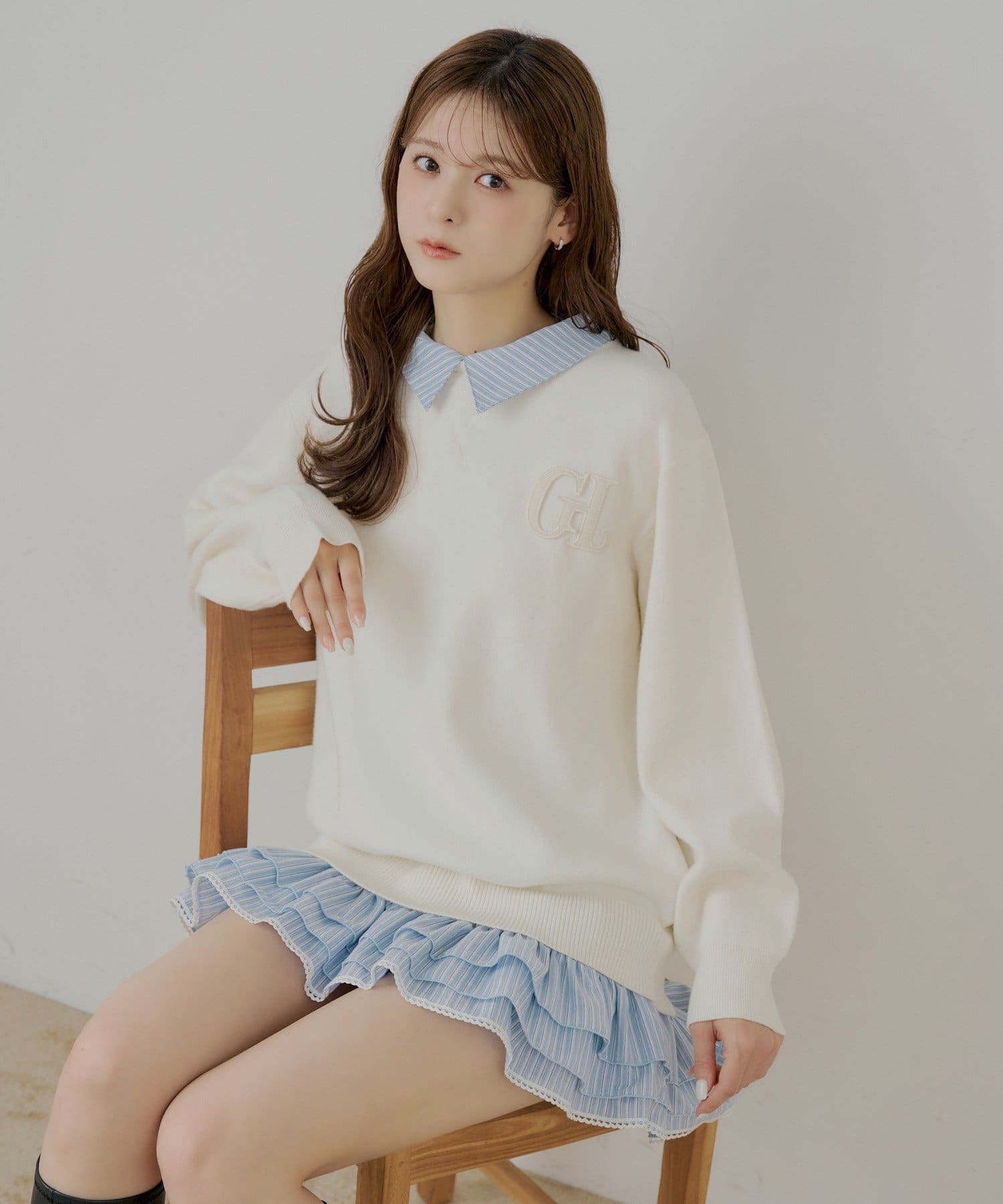 Chico(チコ) 【マルチway】シャツレイヤードニットワンピース