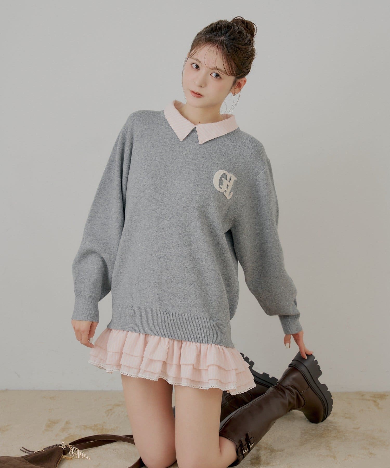 Chico(チコ) 【マルチway】シャツレイヤードニットワンピース