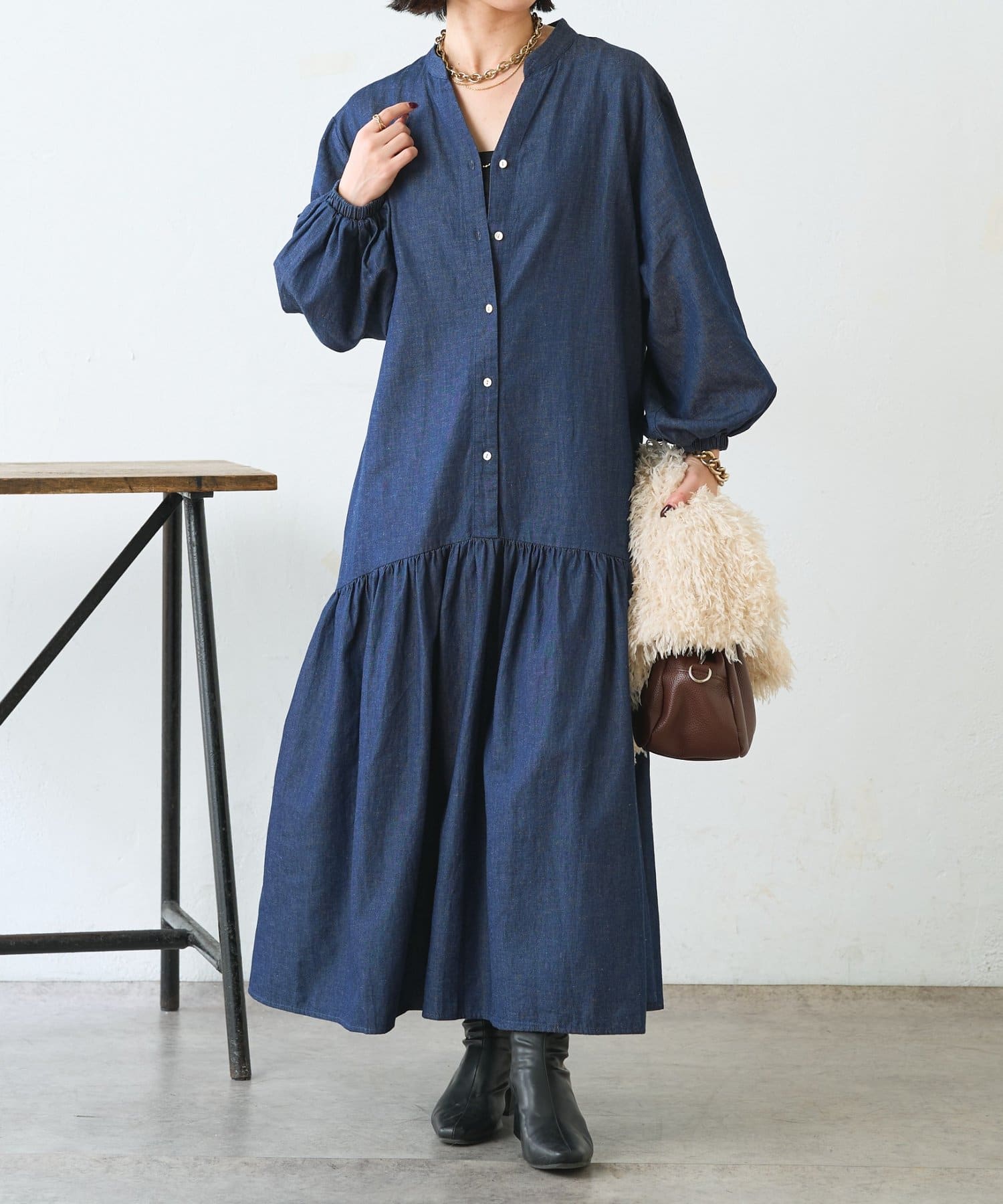 Jena　espace merveilleux(ジェナ　エスパスメルヴェイユ) コットンリネンカーブワンピース