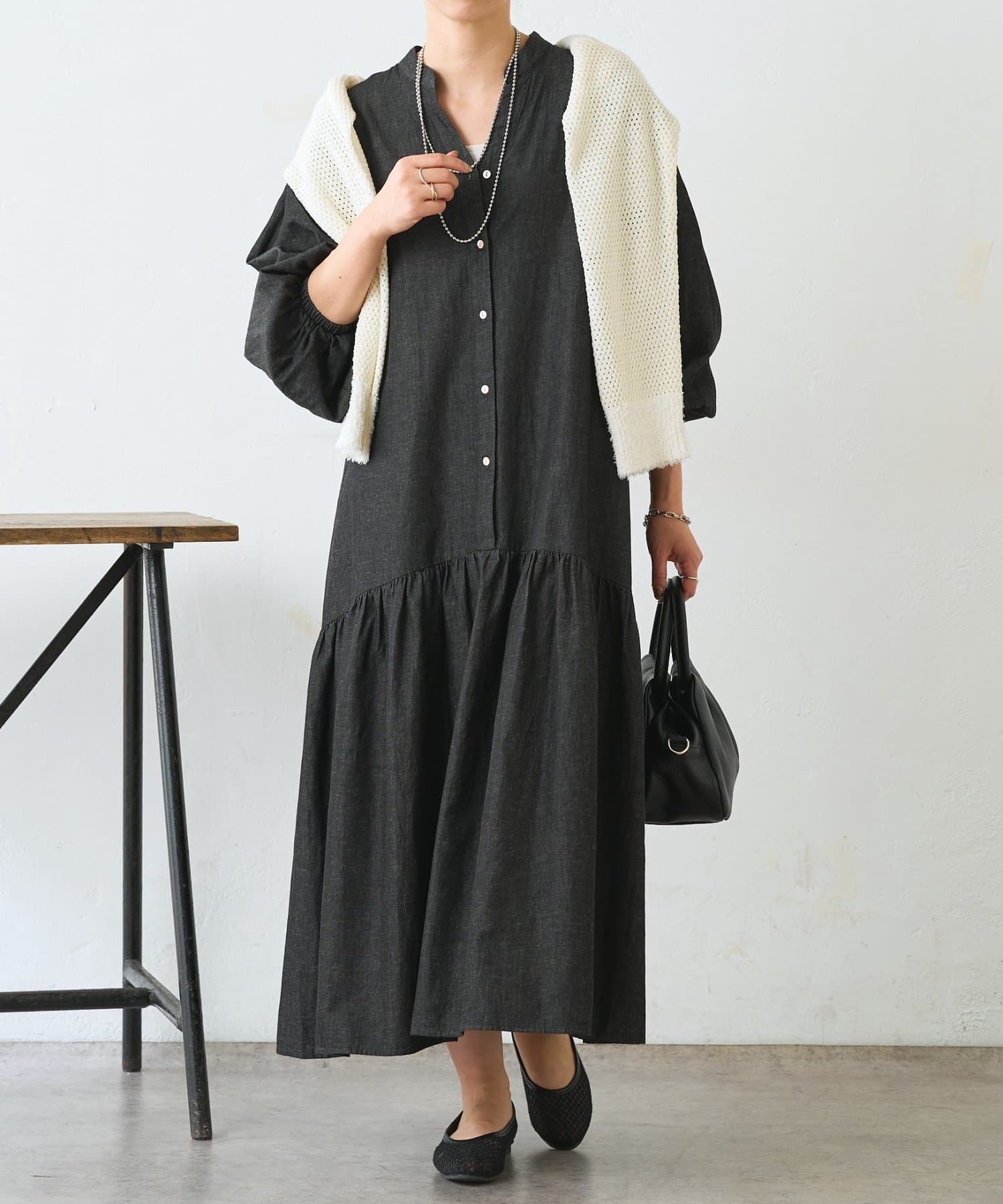 Jena　espace merveilleux(ジェナ　エスパスメルヴェイユ) コットンリネンカーブワンピース