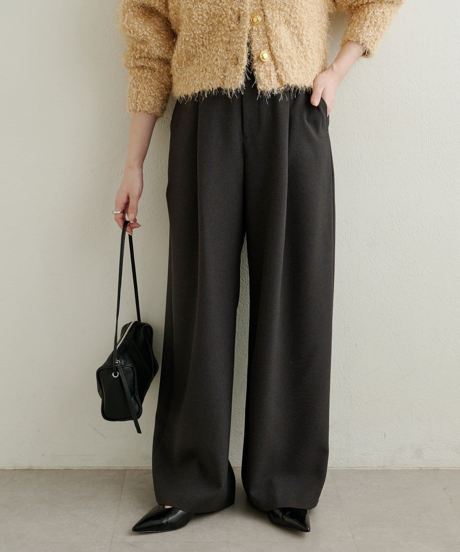 Omekashi(オメカシ) 【セットアップ着用可能◎】タックワイドスラックス