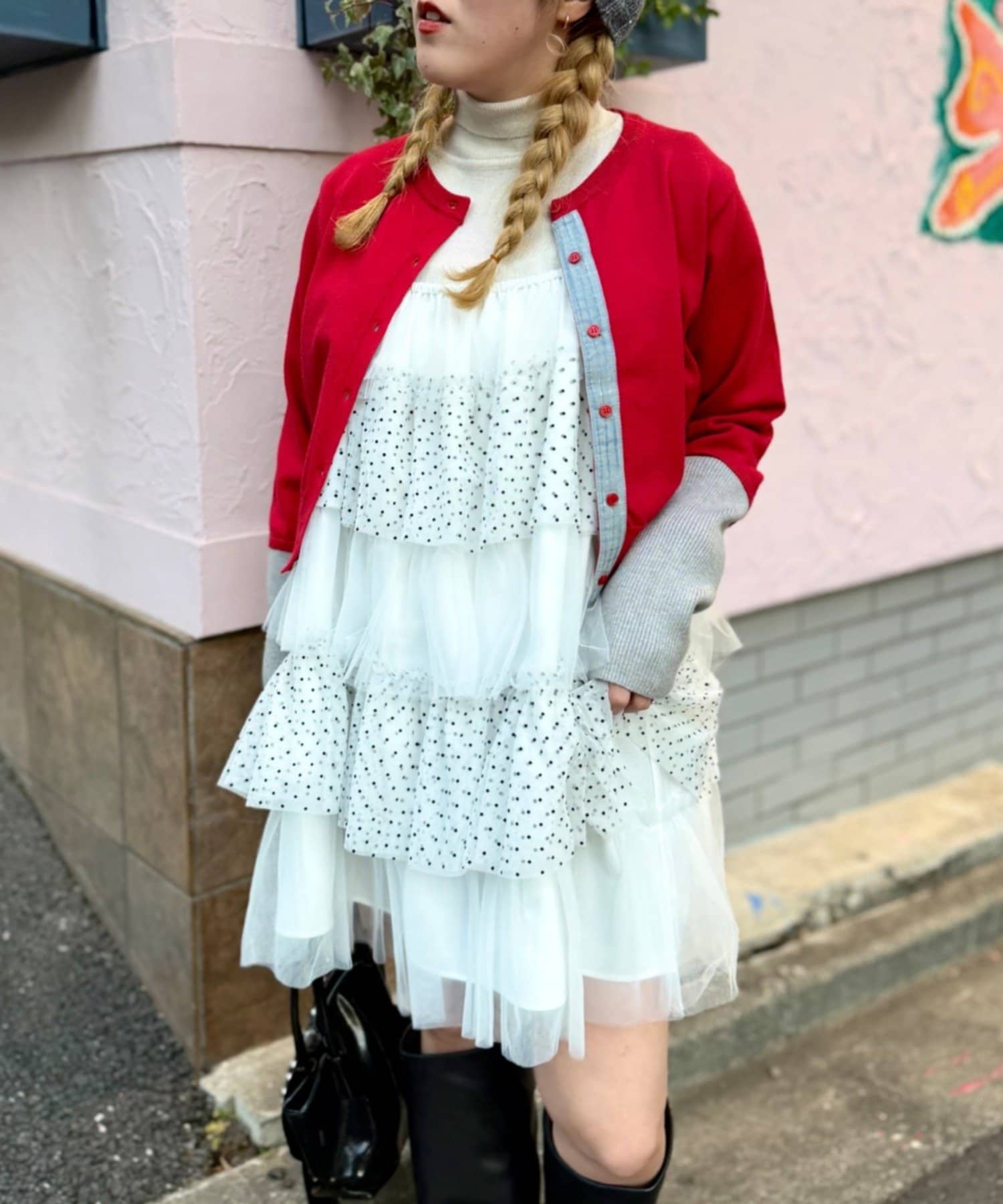 w closet(ダブルクローゼット) ドットチュールミニキャミワンピ