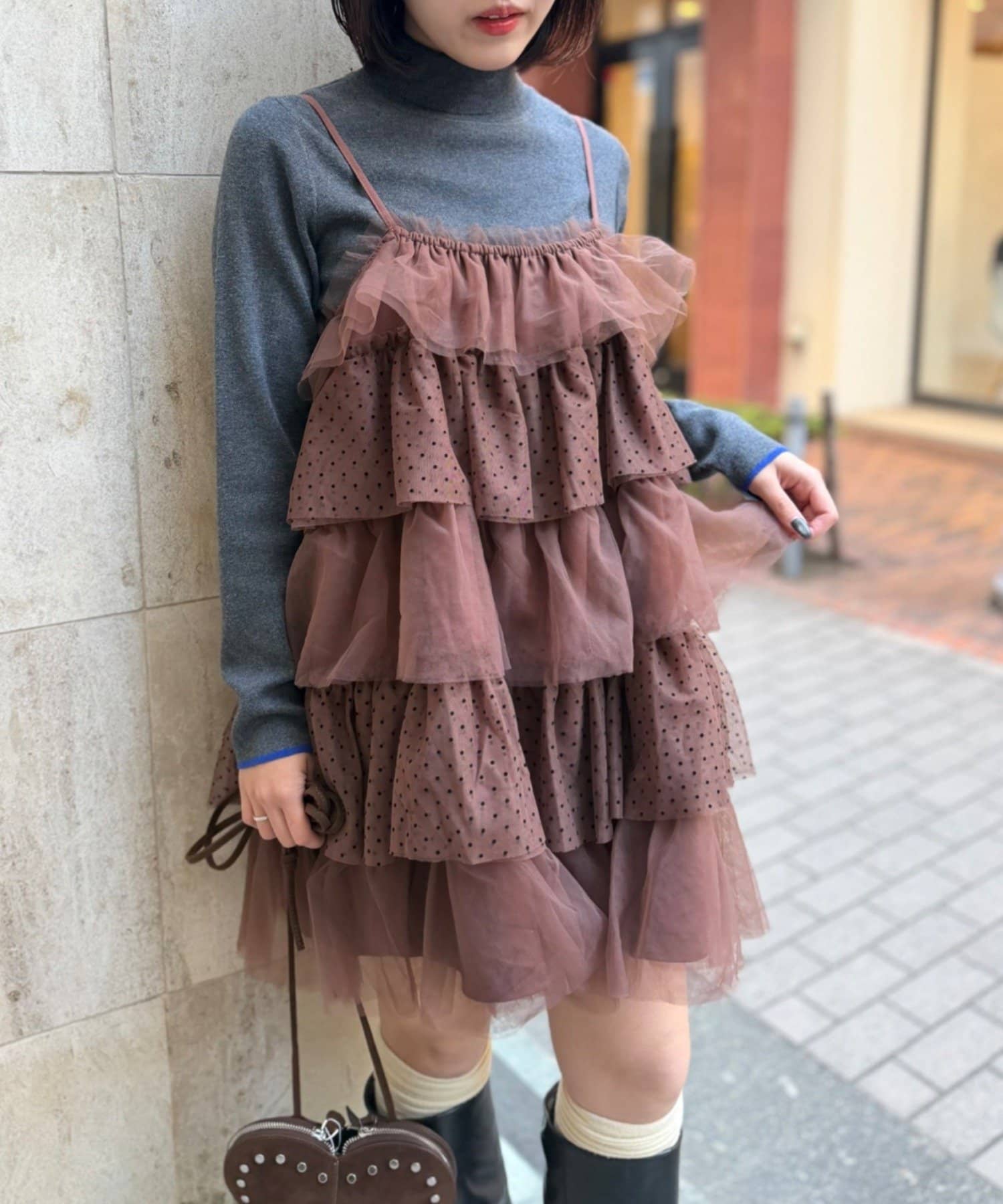 w closet(ダブルクローゼット) ドットチュールミニキャミワンピ