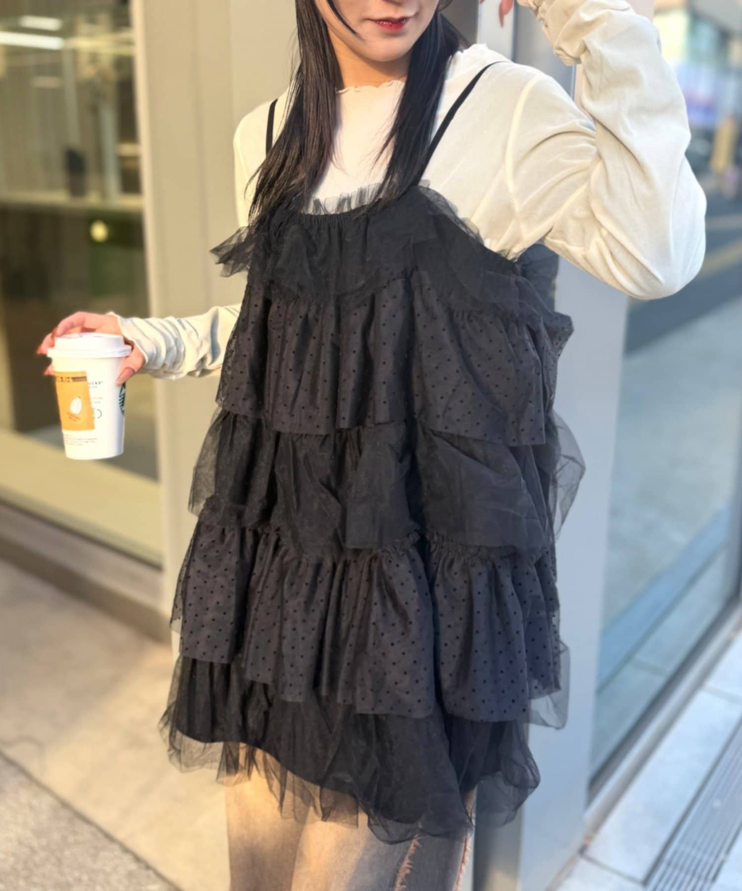 w closet(ダブルクローゼット) ドットチュールミニキャミワンピ