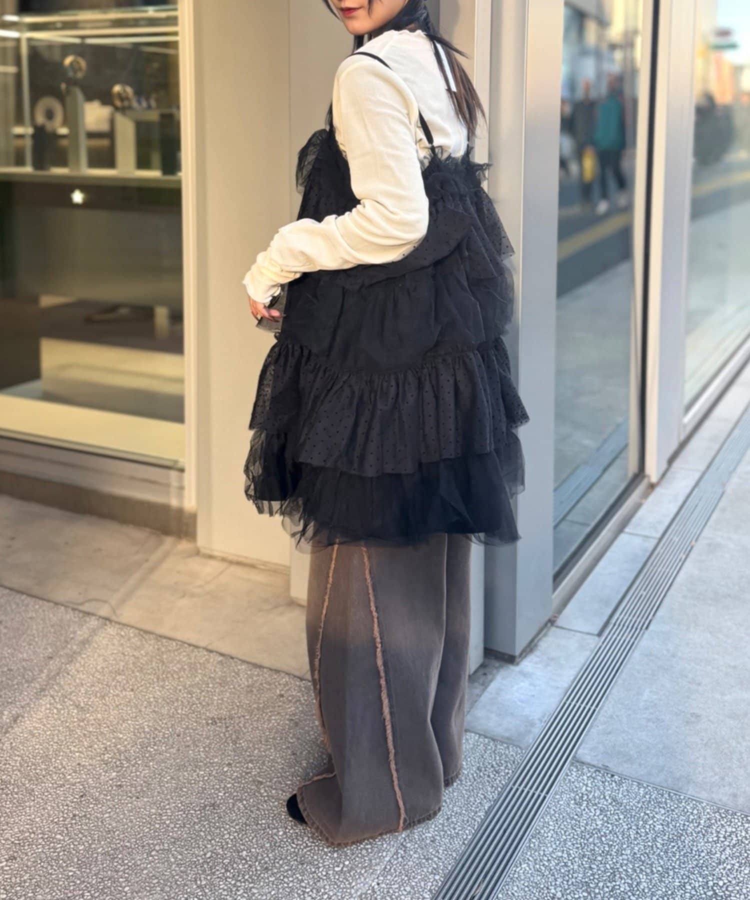 w closet(ダブルクローゼット) ドットチュールミニキャミワンピ