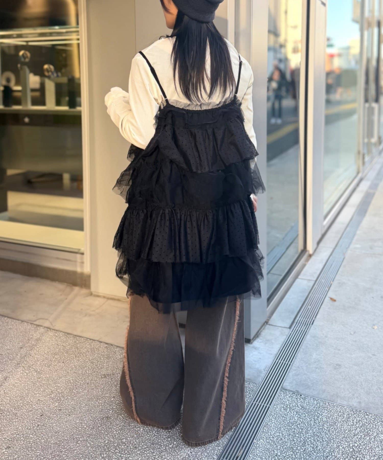 w closet(ダブルクローゼット) ドットチュールミニキャミワンピ