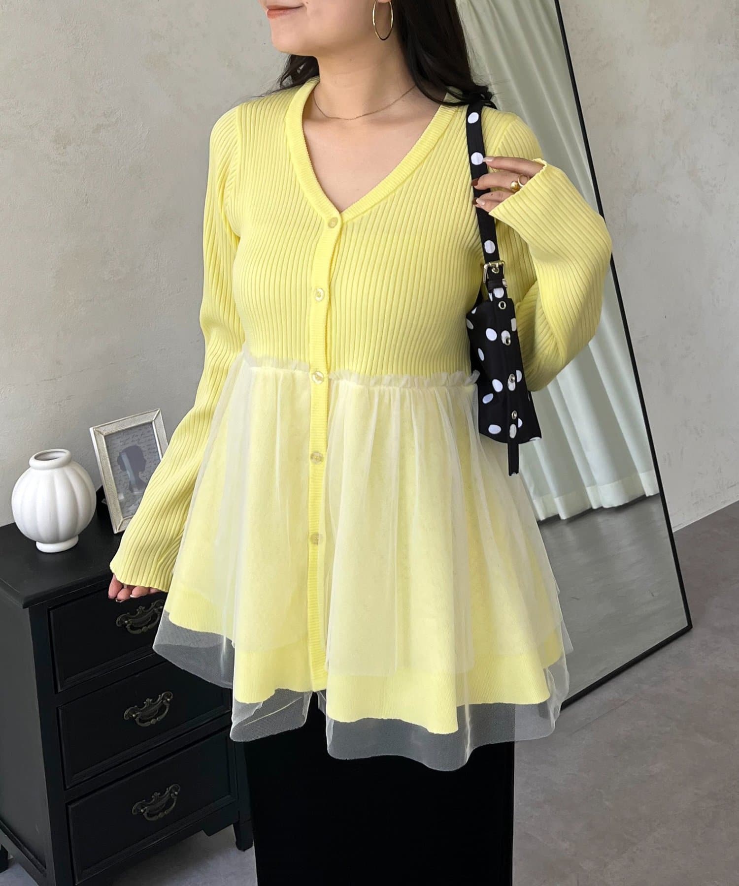 prose verse(プロズヴェール) チュールレイヤードVネックペプラムカーディガン