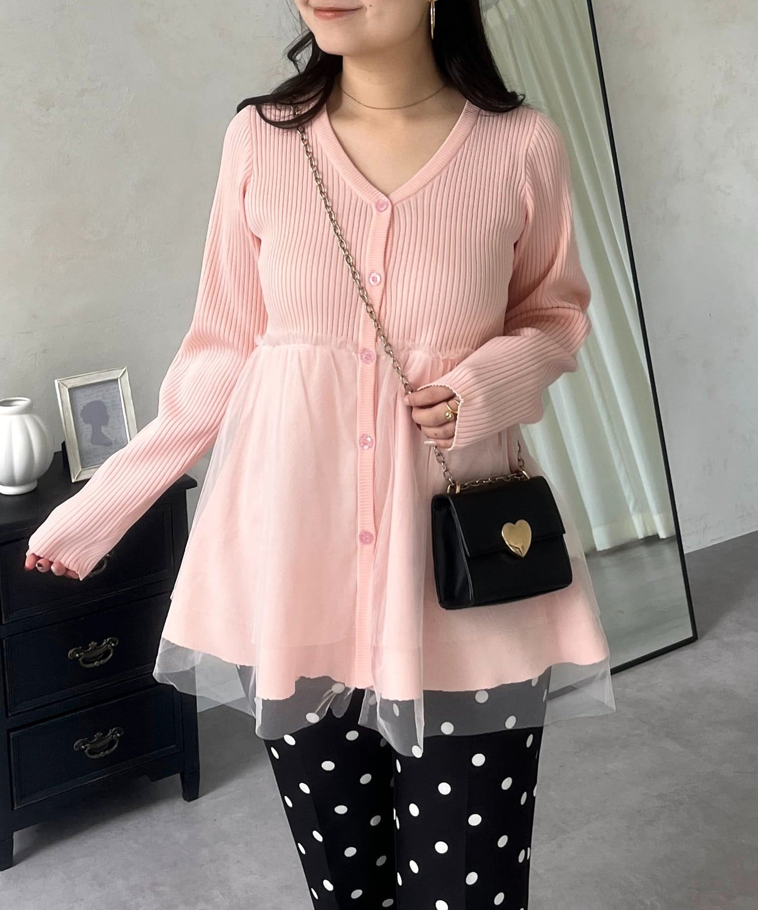 prose verse(プロズヴェール) チュールレイヤードVネックペプラムカーディガン