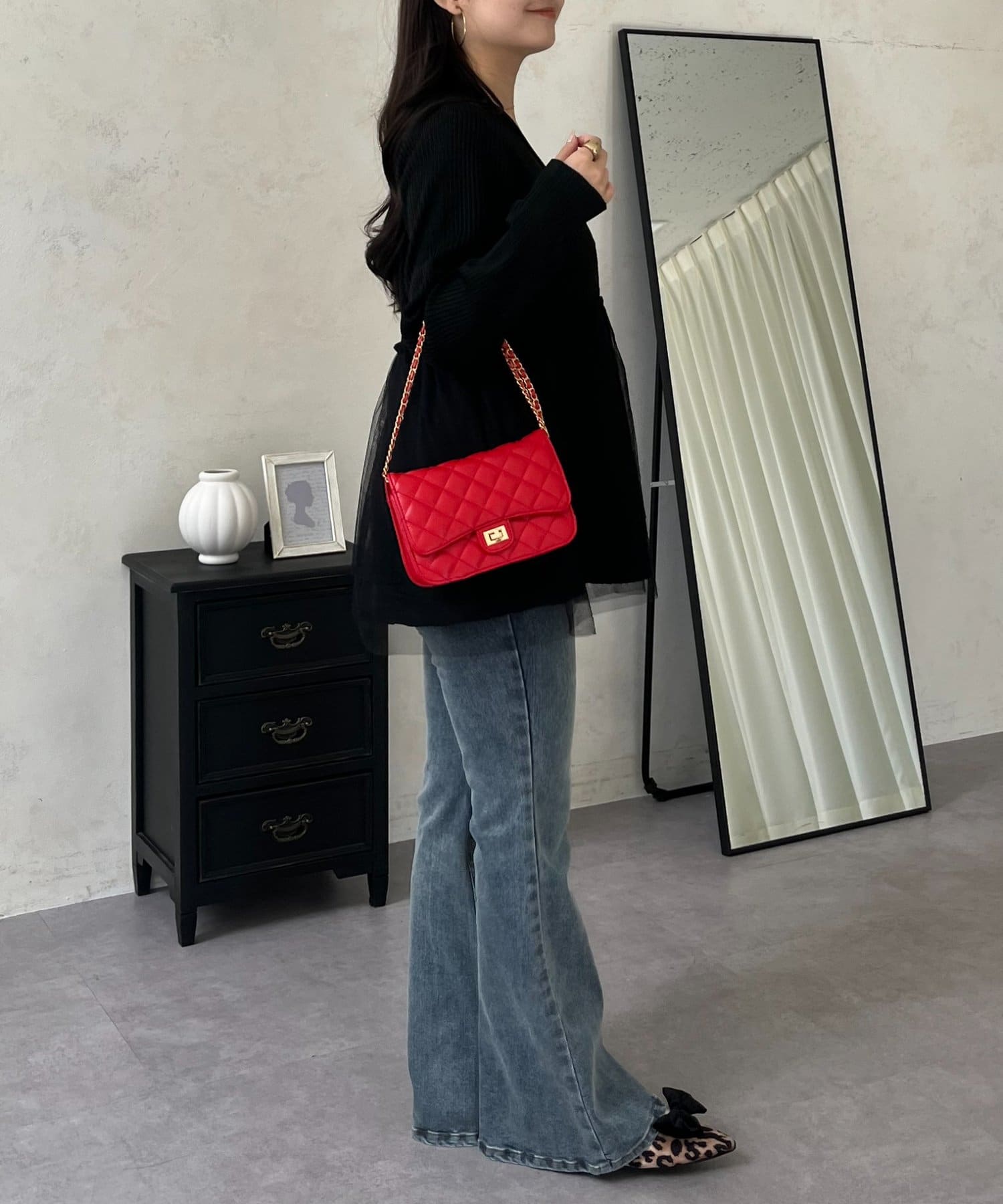 prose verse(プロズヴェール) チュールレイヤードVネックペプラムカーディガン