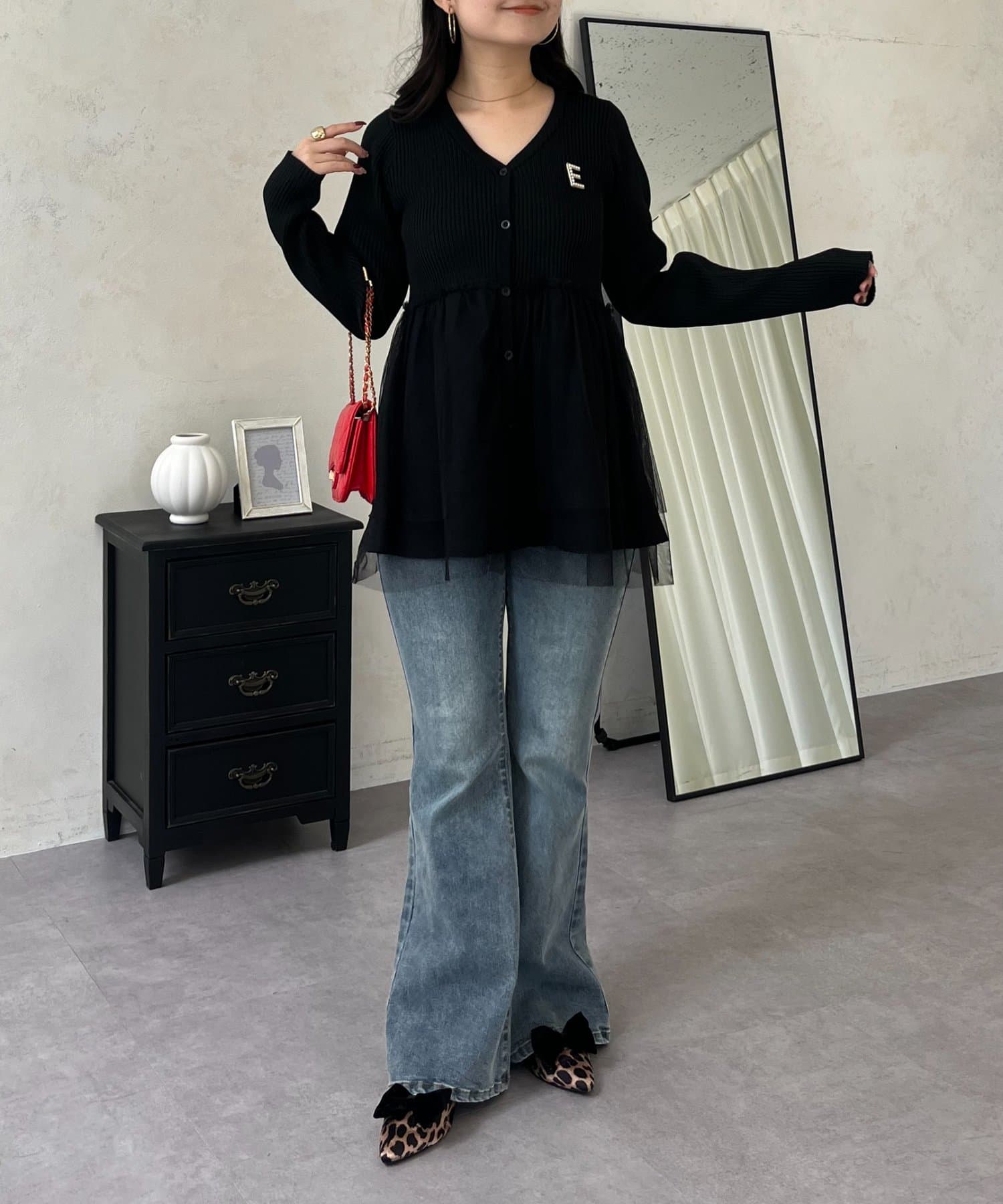 prose verse(プロズヴェール) チュールレイヤードVネックペプラムカーディガン