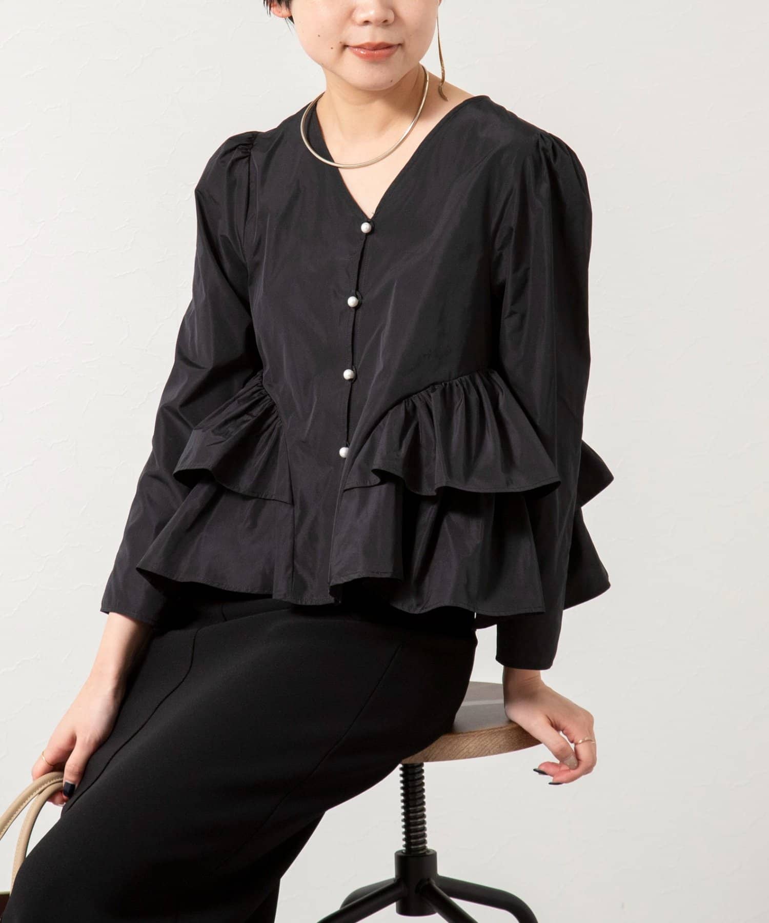 NOLLEY'S(ノーリーズ) ウォッシャブルマイクロタフタティアードブラウス