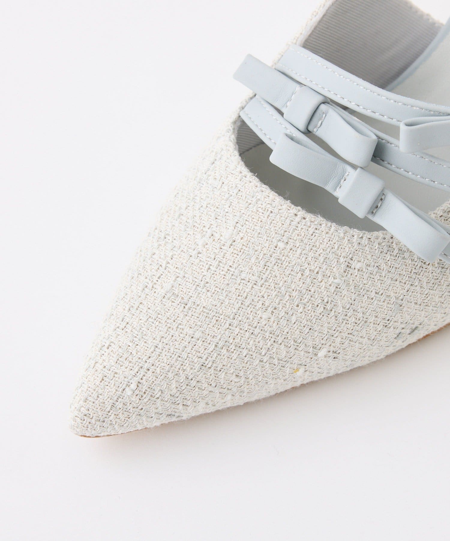 one after another NICE CLAUP(ワンアフターアナザー ナイスクラップ) リボンミュール/サックスツイード