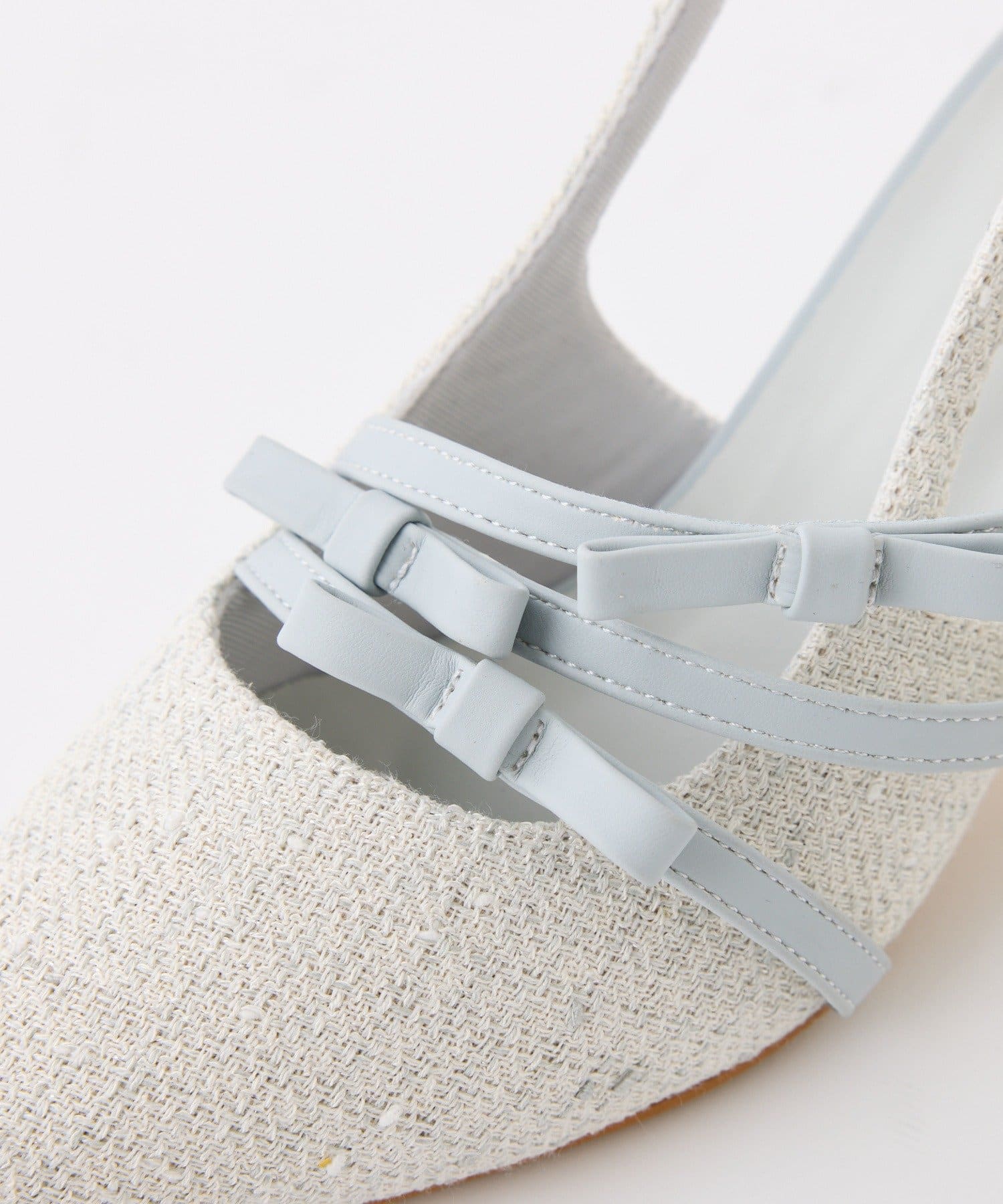 one after another NICE CLAUP(ワンアフターアナザー ナイスクラップ) リボンミュール/サックスツイード