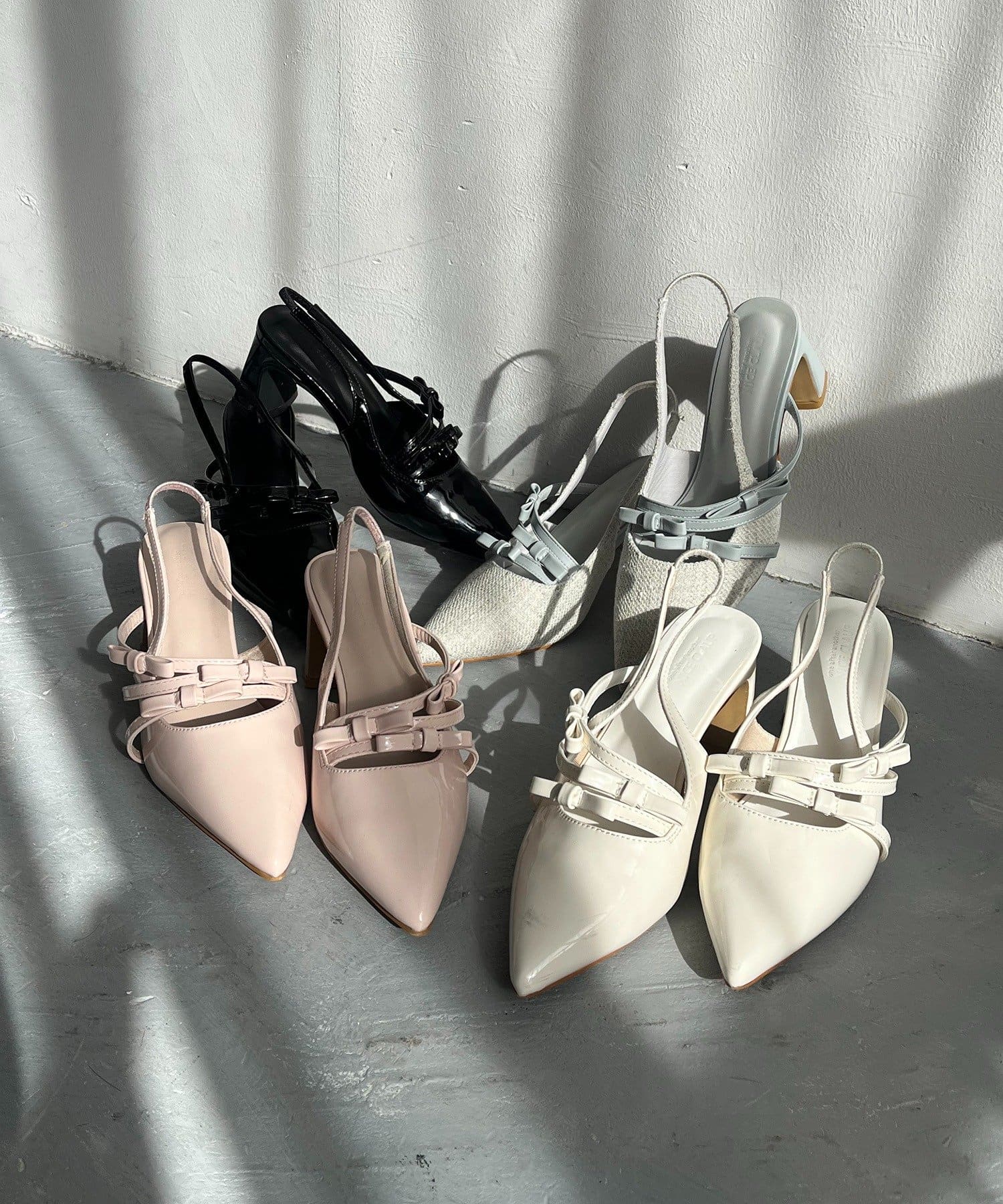 one after another NICE CLAUP(ワンアフターアナザー ナイスクラップ) リボンヒールミュール