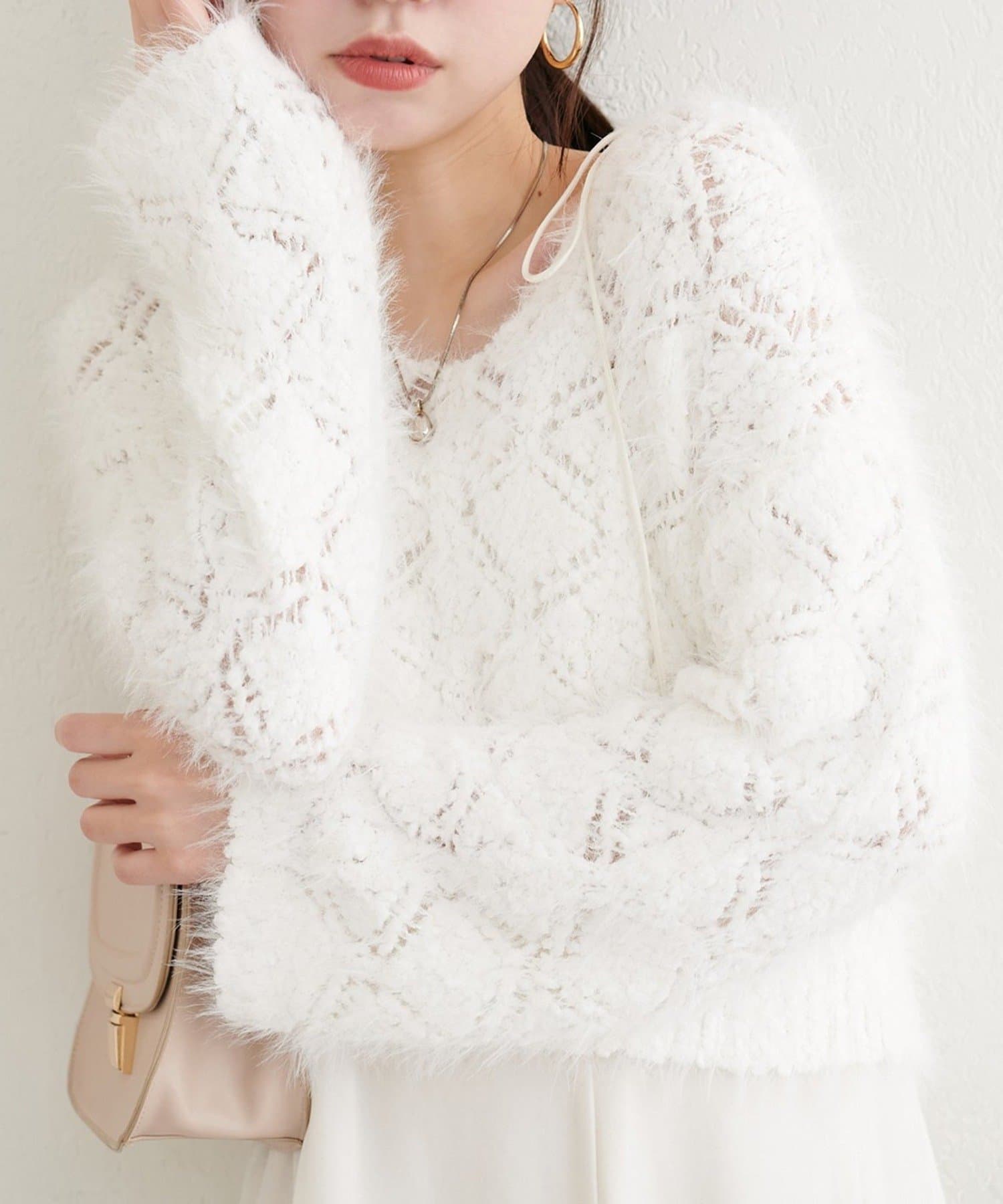 NICE CLAUP / OLIVE des OLIVE OUTLET(ナイスクラップ  / オリーブ デ オリーブ アウトレット) 【natural couture】＜ｍｉｚｕｍａｍｉ＞ロンバス柄ファンシーニット