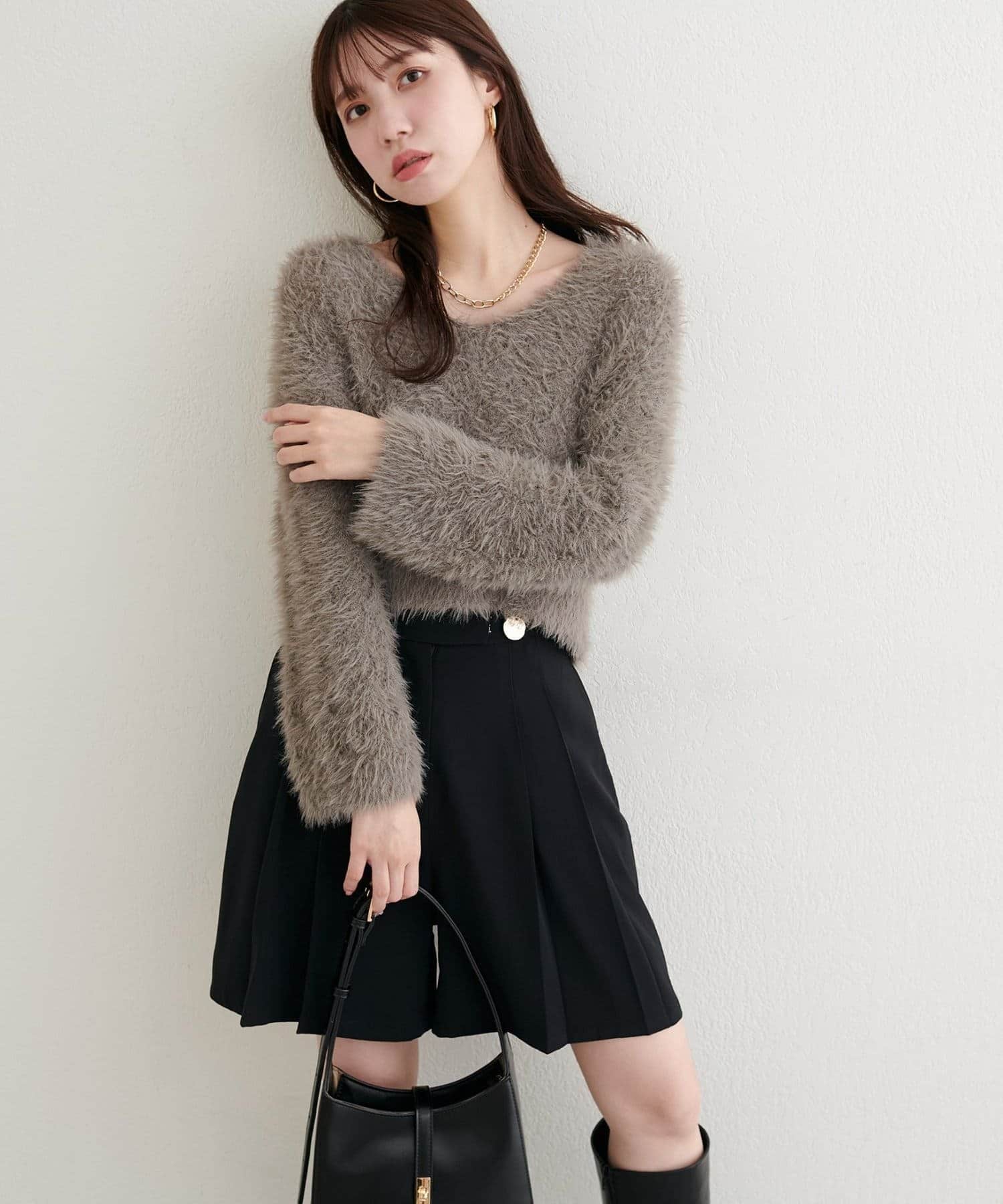 NICE CLAUP / OLIVE des OLIVE OUTLET(ナイスクラップ  / オリーブ デ オリーブ アウトレット) 【natural couture】＜ｍｉｚｕｍａｍｉ＞ロンバス柄ファンシーニット