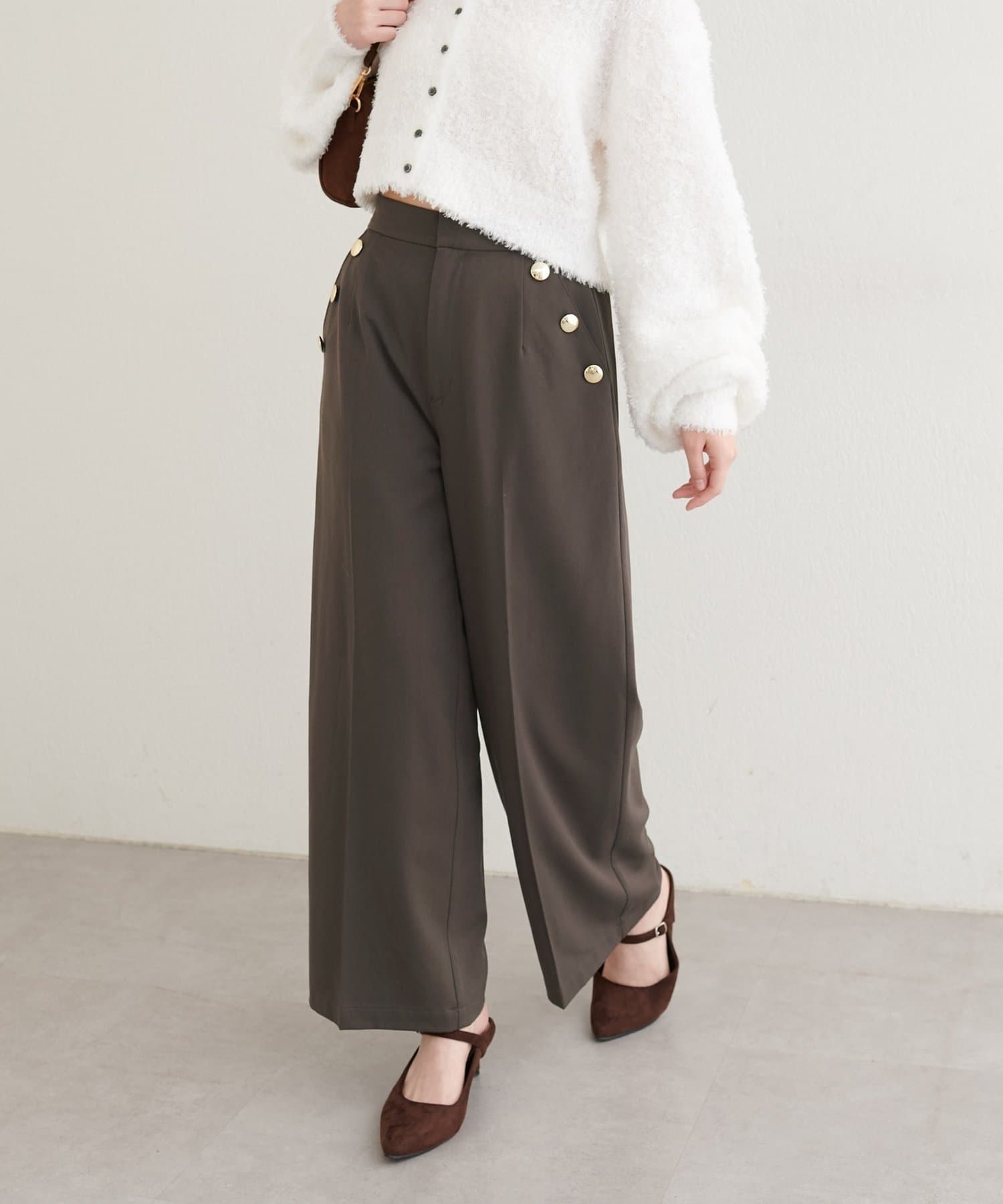 NICE CLAUP / OLIVE des OLIVE OUTLET(ナイスクラップ  / オリーブ デ オリーブ アウトレット) 【natural couture】サイドボタンパンツ