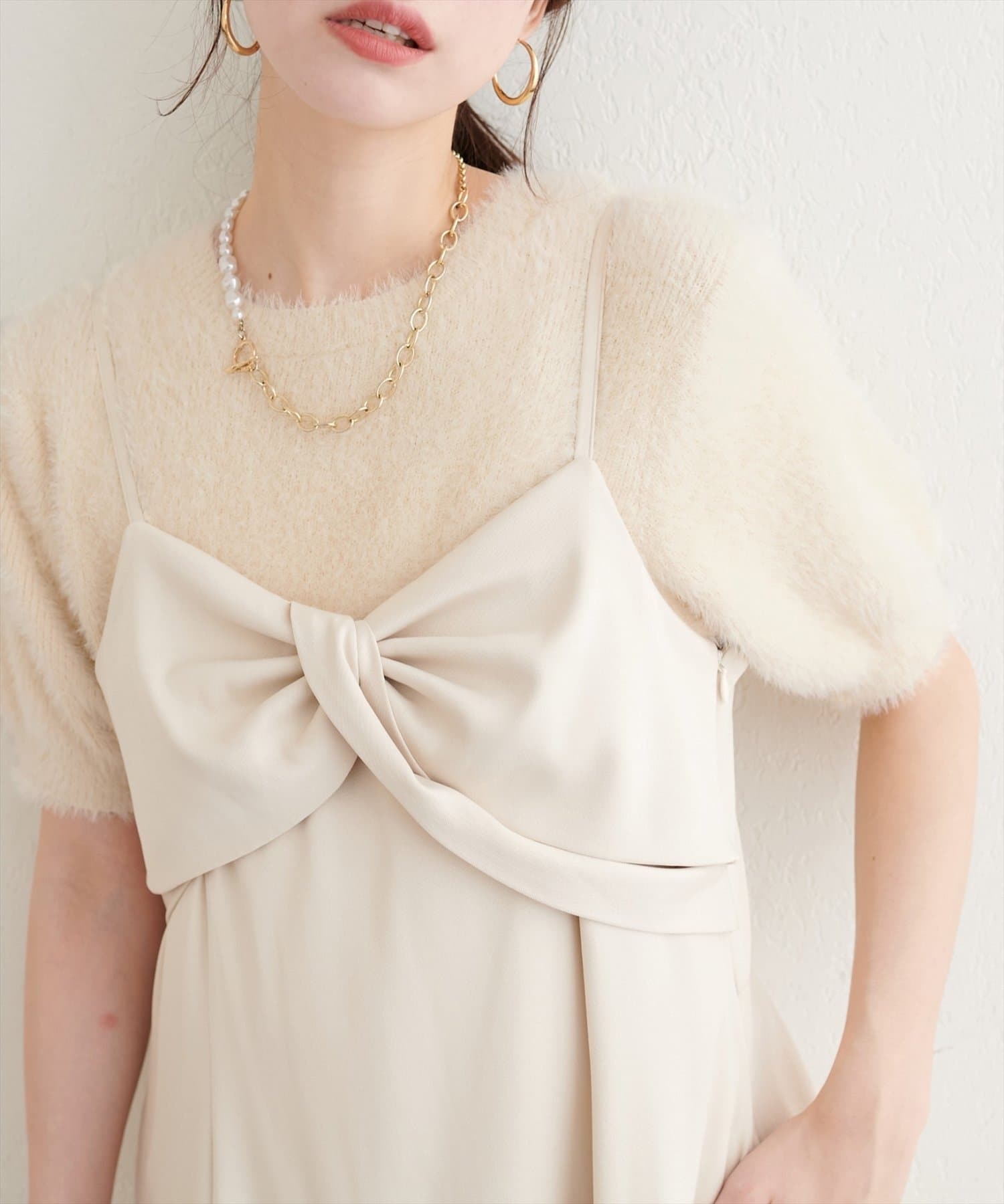 NICE CLAUP / OLIVE des OLIVE OUTLET(ナイスクラップ  / オリーブ デ オリーブ アウトレット) 【natural couture】フェザーヤーン半袖ニットプルオーバー