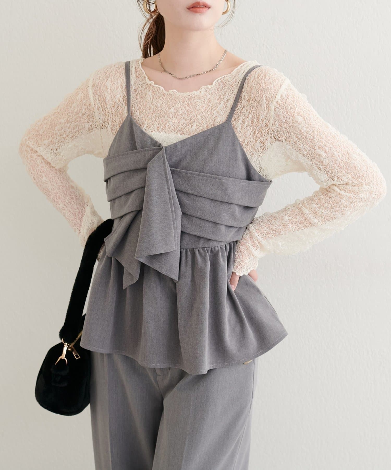 NICE CLAUP / OLIVE des OLIVE OUTLET(ナイスクラップ  / オリーブ デ オリーブ アウトレット) 【natural couture】リボンビスチェ＋レースメロウＴＳＥＴ