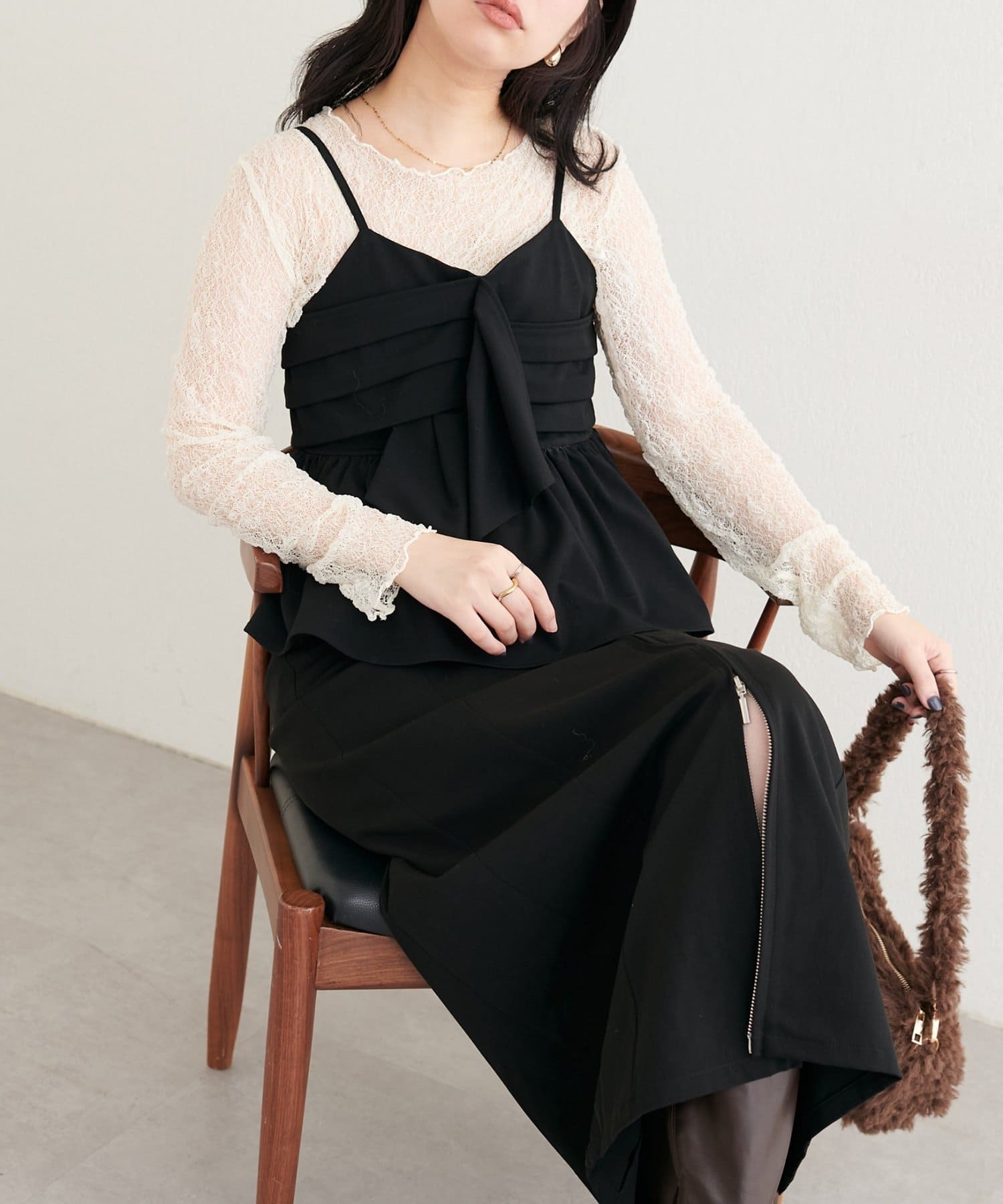 NICE CLAUP / OLIVE des OLIVE OUTLET(ナイスクラップ  / オリーブ デ オリーブ アウトレット) 【natural couture】リボンビスチェ＋レースメロウＴＳＥＴ