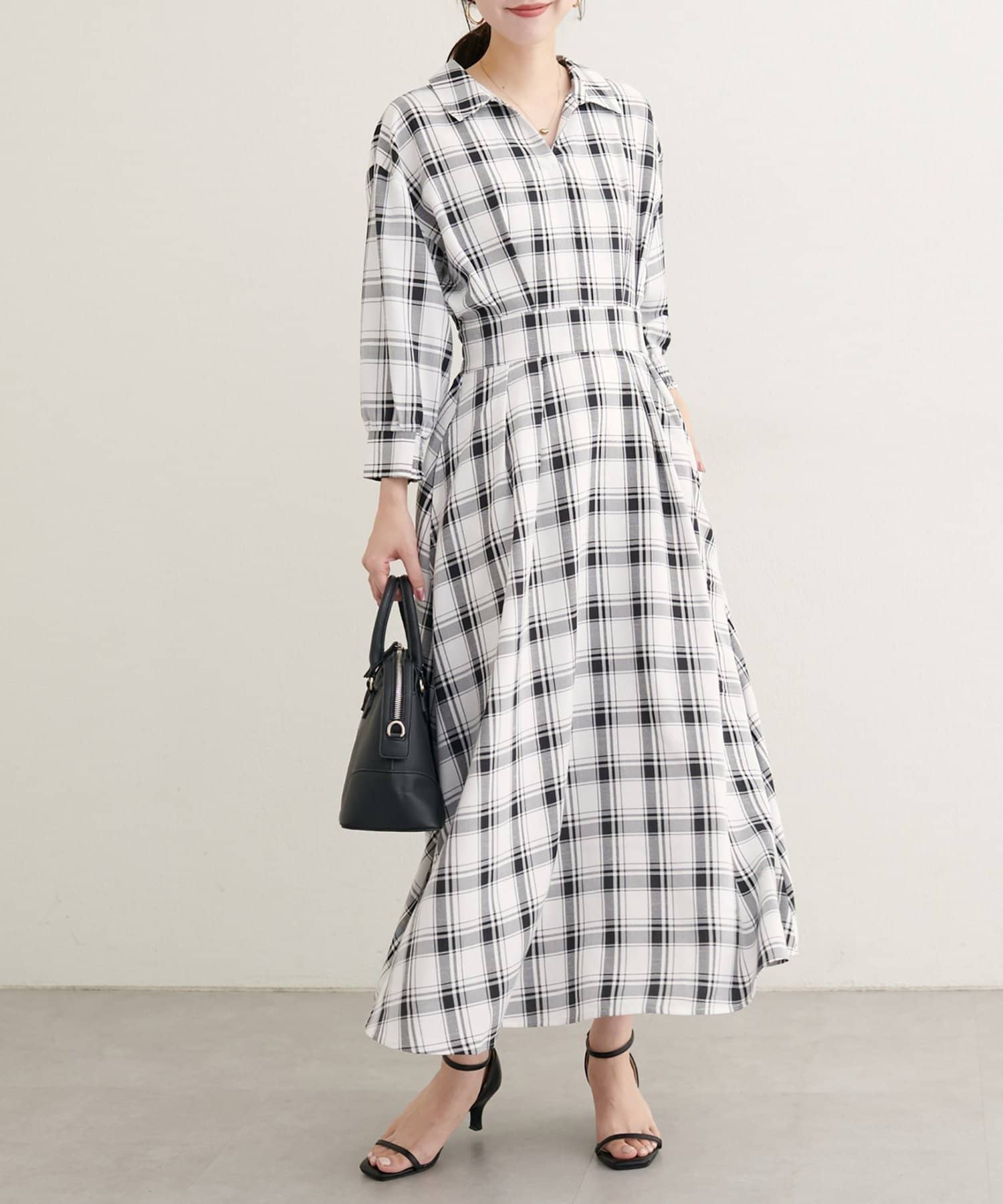 natural couture】スキッパー衿7部袖ワンピース | NICE CLAUP / OLIVE