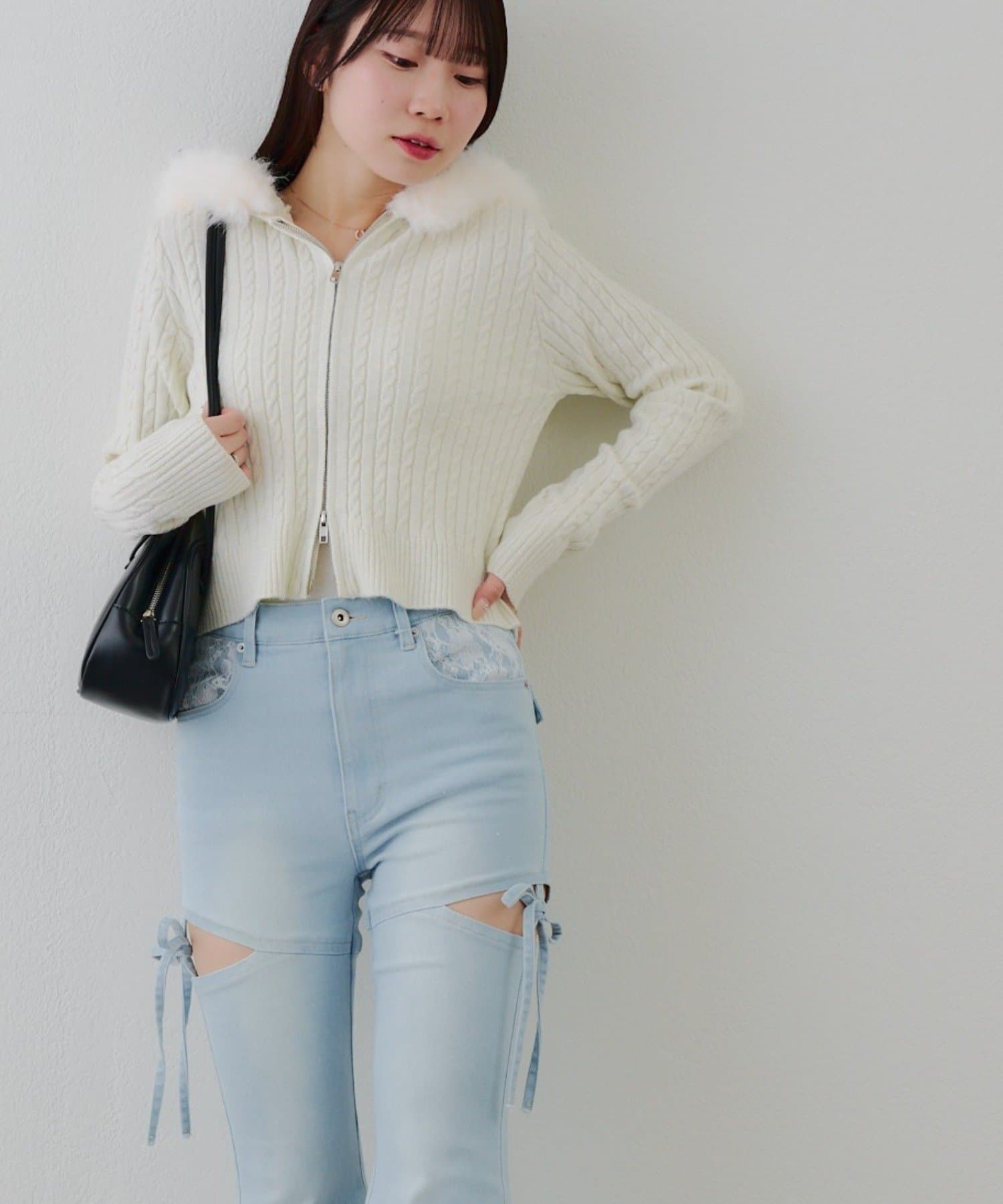 NICE CLAUP / OLIVE des OLIVE OUTLET(ナイスクラップ  / オリーブ デ オリーブ アウトレット) 冬の旬顔トレンドitem♪【RMAF】キラキラケーブルファーパーカー