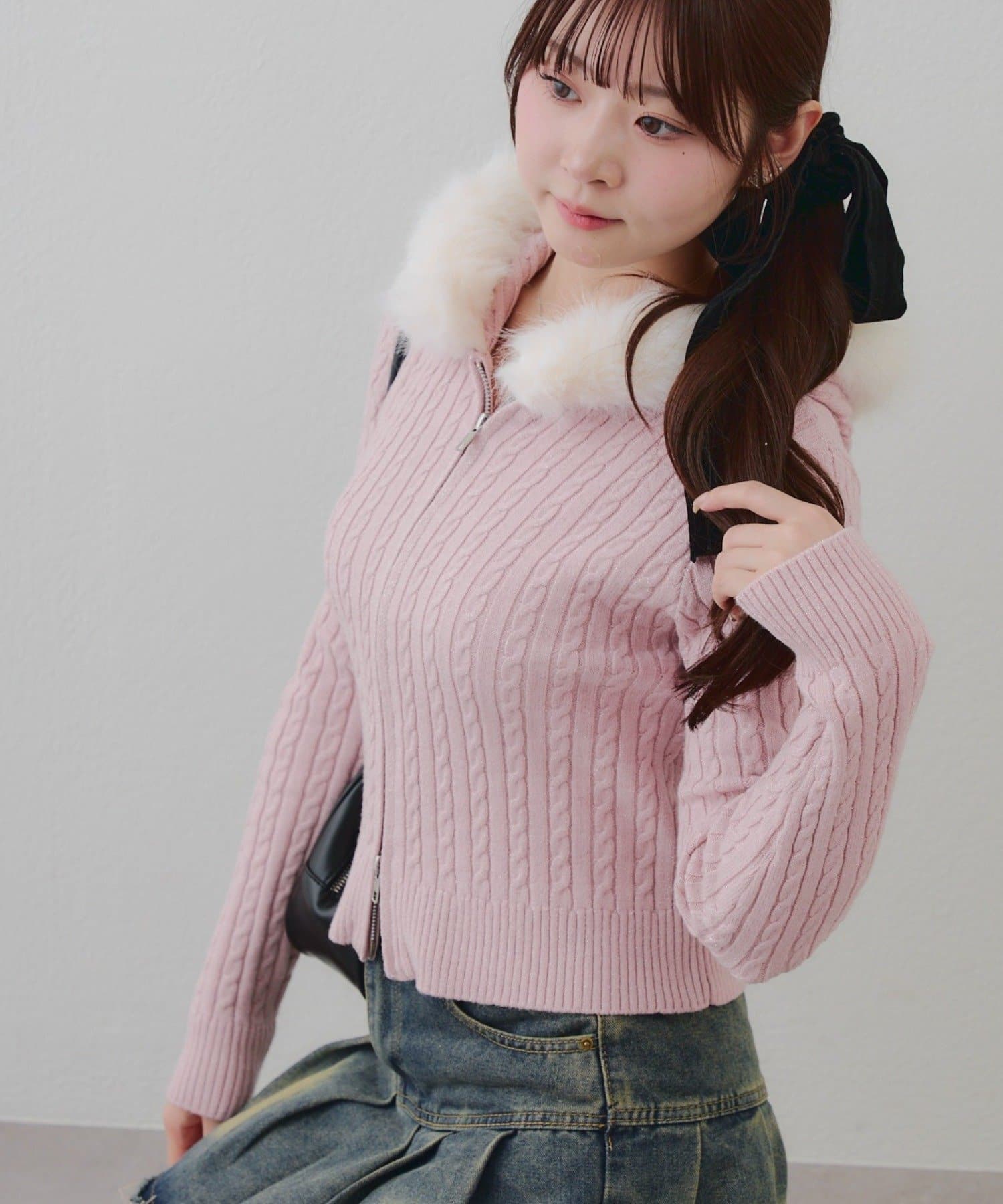 NICE CLAUP / OLIVE des OLIVE OUTLET(ナイスクラップ  / オリーブ デ オリーブ アウトレット) 冬の旬顔トレンドitem♪【RMAF】キラキラケーブルファーパーカー