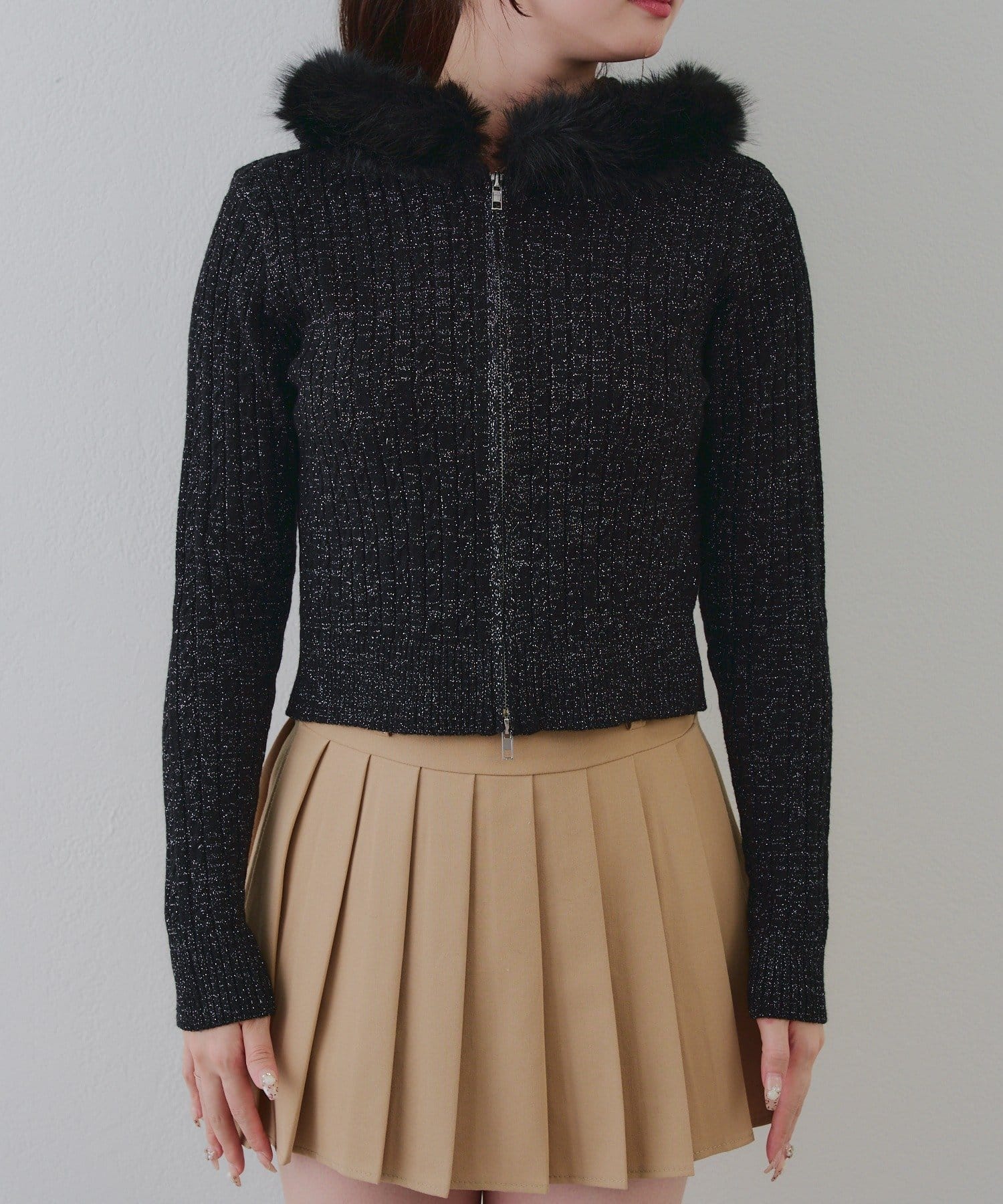 NICE CLAUP / OLIVE des OLIVE OUTLET(ナイスクラップ  / オリーブ デ オリーブ アウトレット) 冬の旬顔トレンドitem♪【RMAF】キラキラケーブルファーパーカー