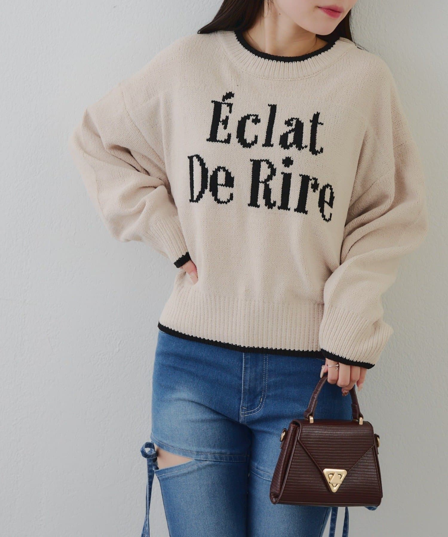 NICE CLAUP / OLIVE des OLIVE OUTLET(ナイスクラップ  / オリーブ デ オリーブ アウトレット) 【RMAF】配色ロゴモールニット