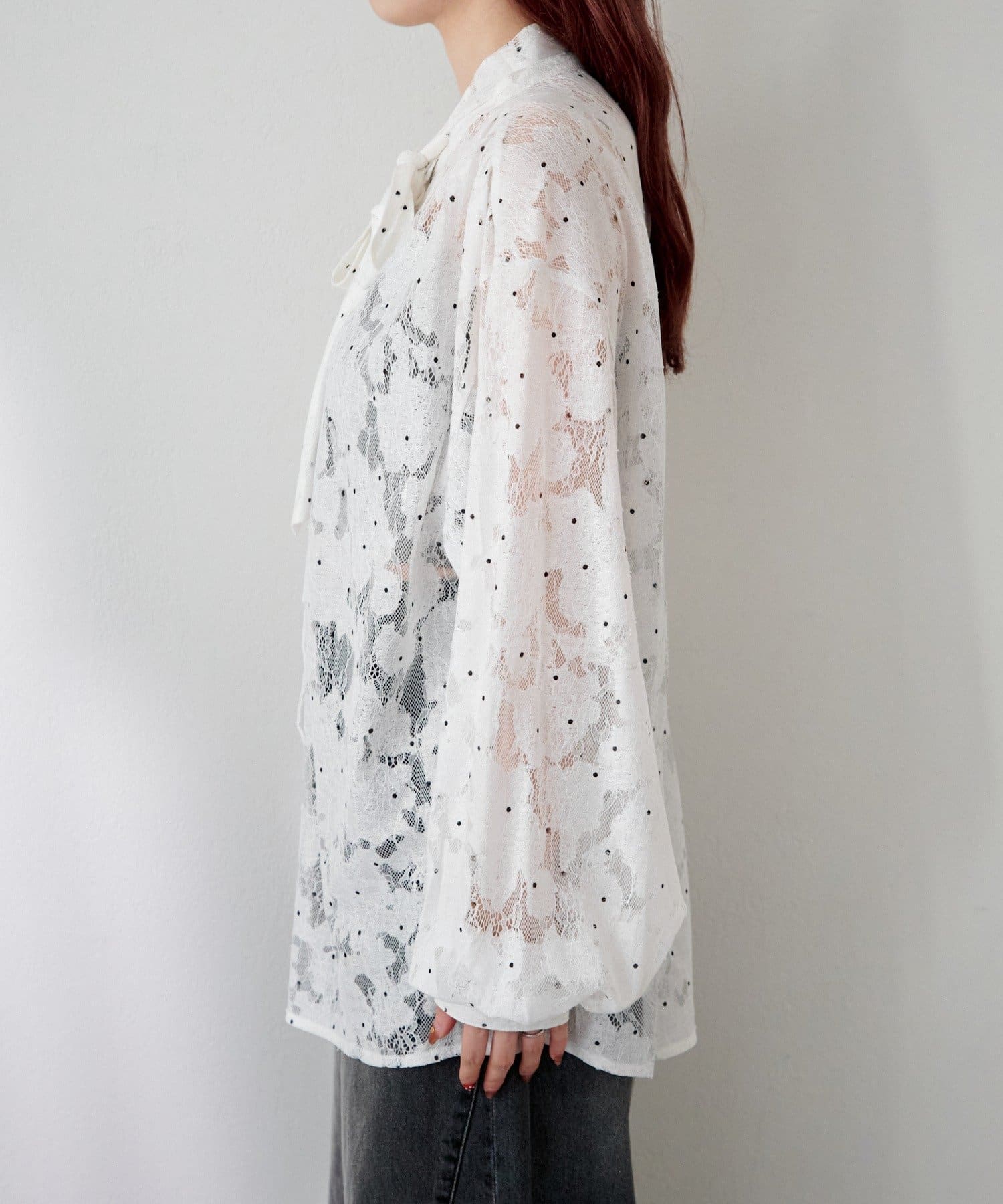 Kastane(カスタネ) ドットレースボウタイブラウス