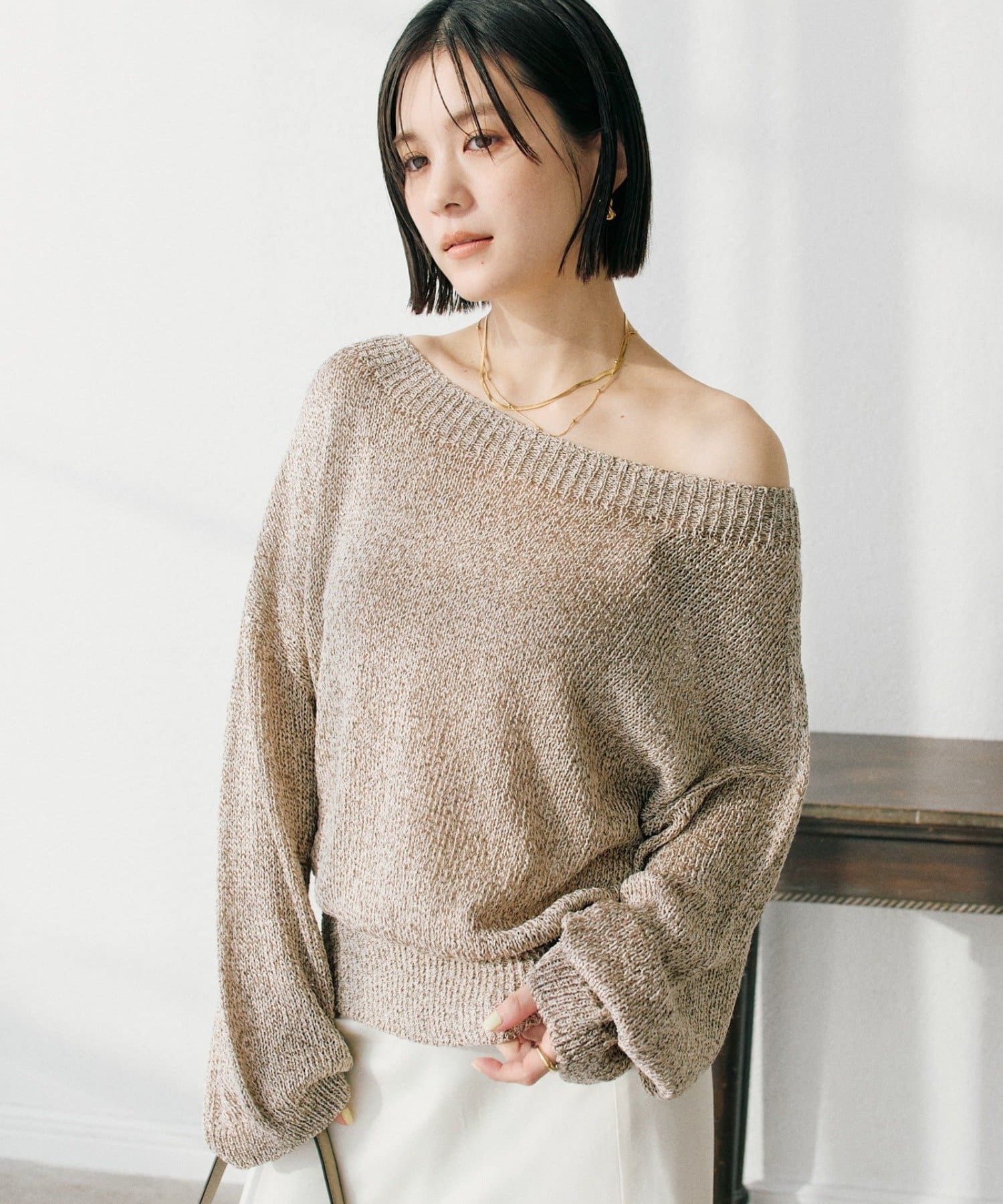 RIVE DROITE(リヴドロワ) 予約【ワンショルやオフショルにも！】ペーパーMIXニット