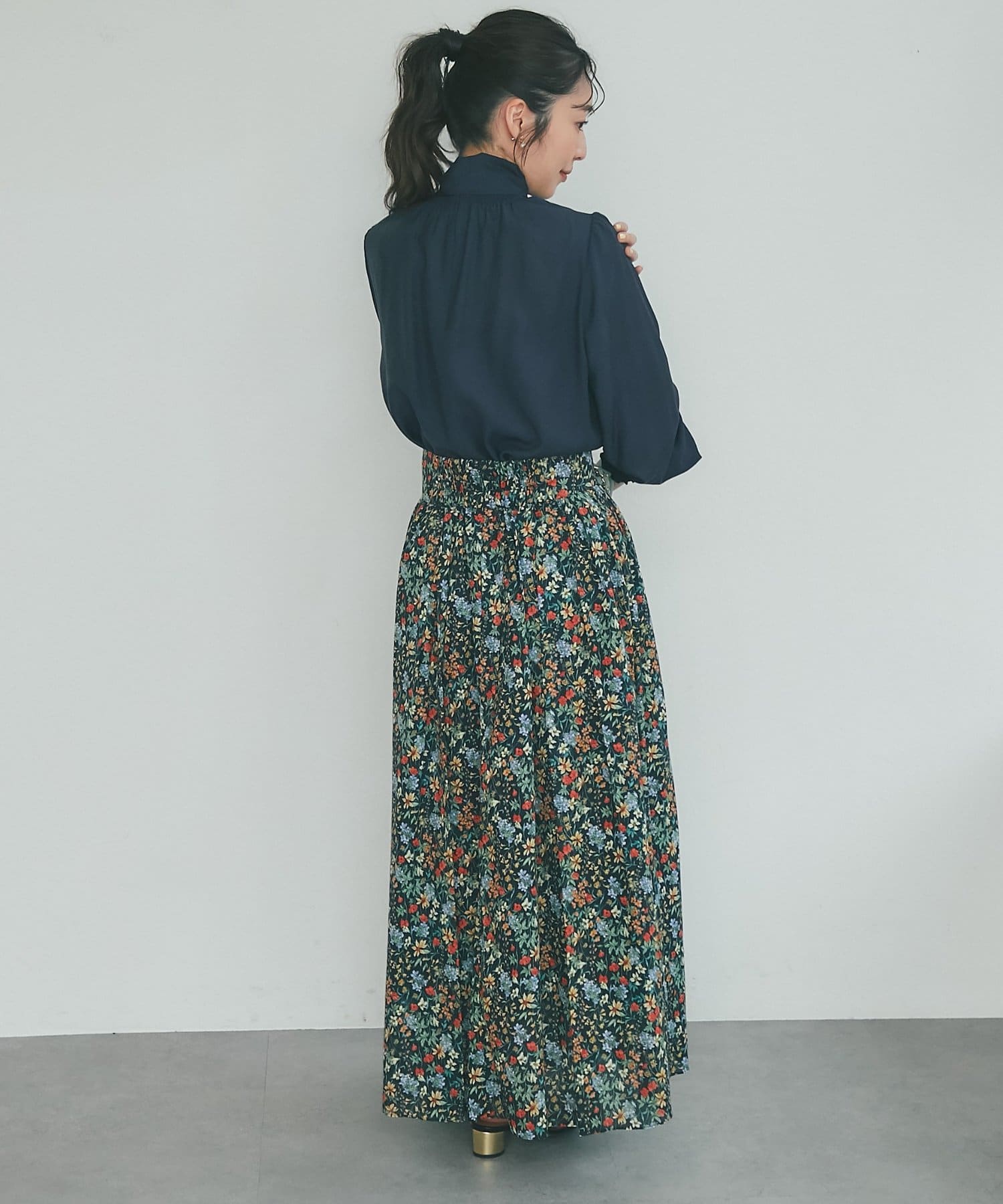 La boutique BonBon(ラブティックボンボン) 【春気分】小花プリントギャザーロングスカート