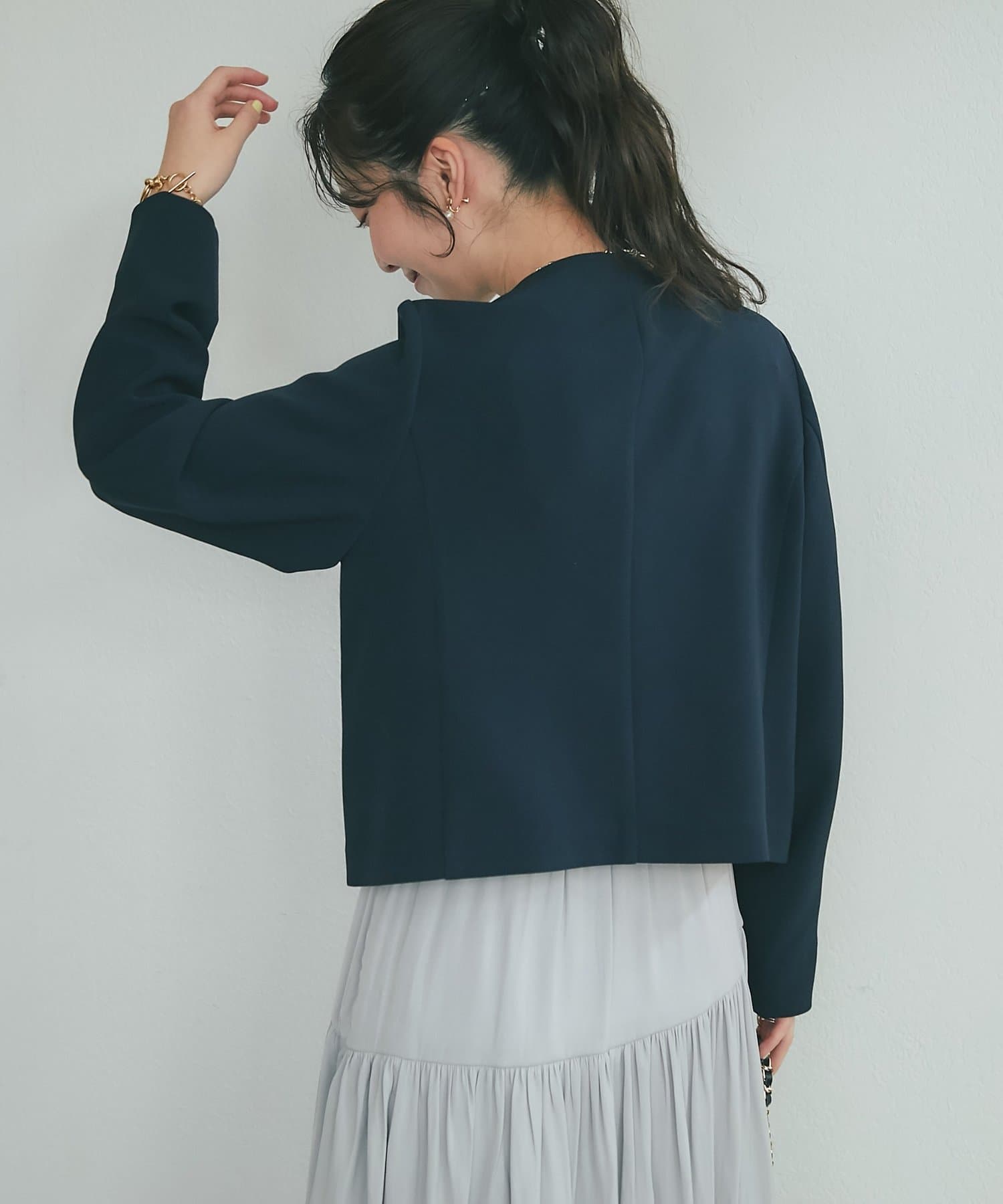 La boutique BonBon(ラブティックボンボン) ダブルクロスフロントパールジャケット