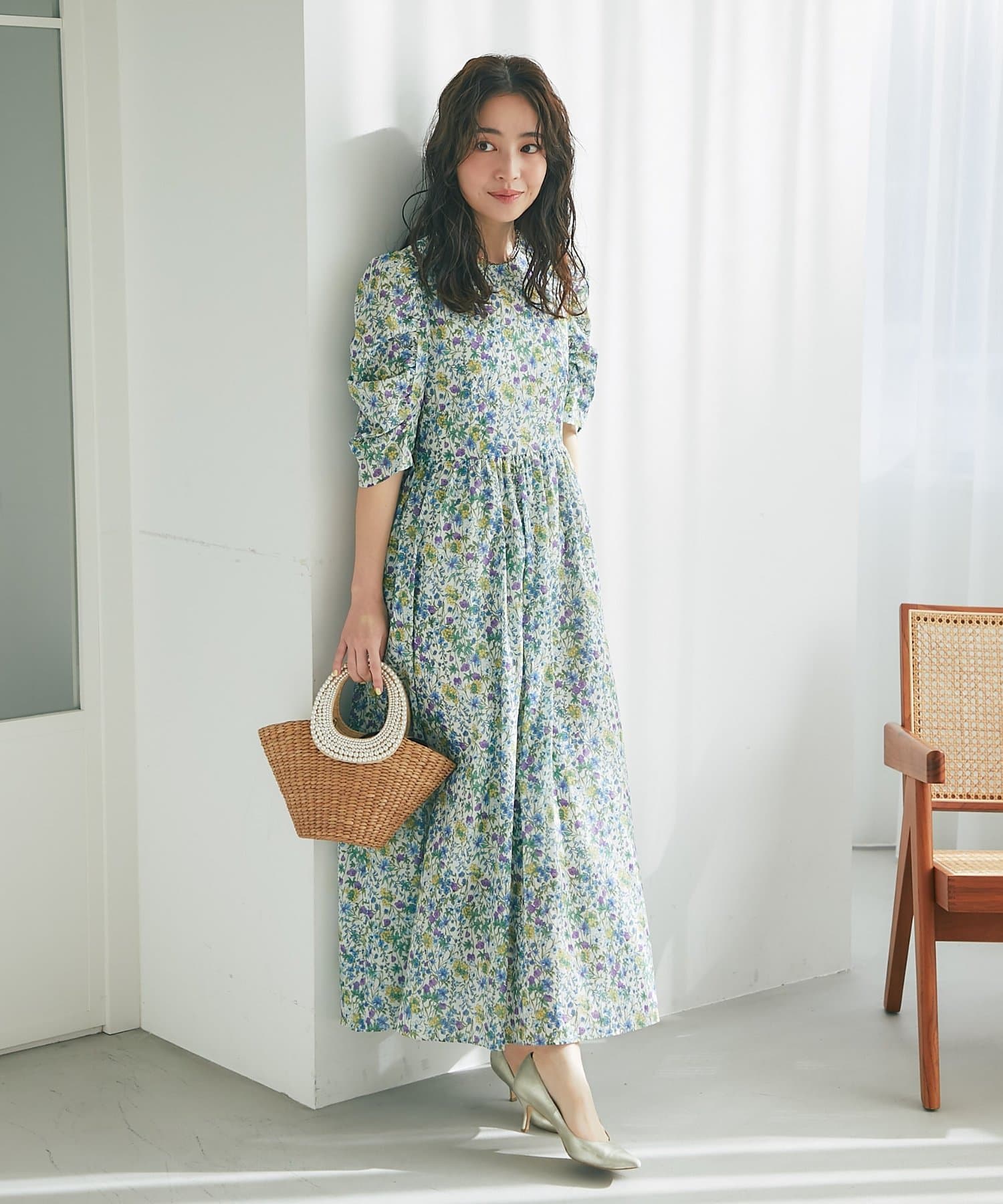 La boutique BonBon(ラブティックボンボン) 小花プリントギャザースリーブワンピース