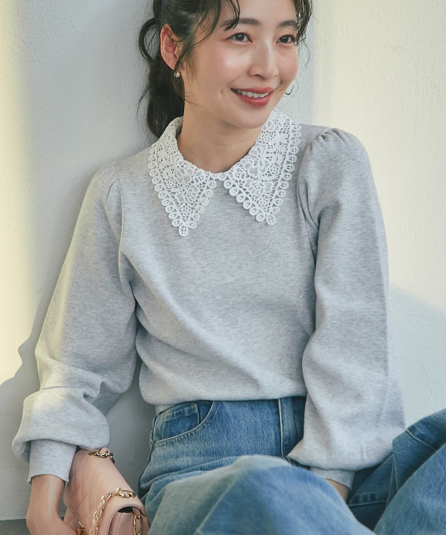 La boutique BonBon(ラブティックボンボン) 【大人ガーリー】レース襟付きニット