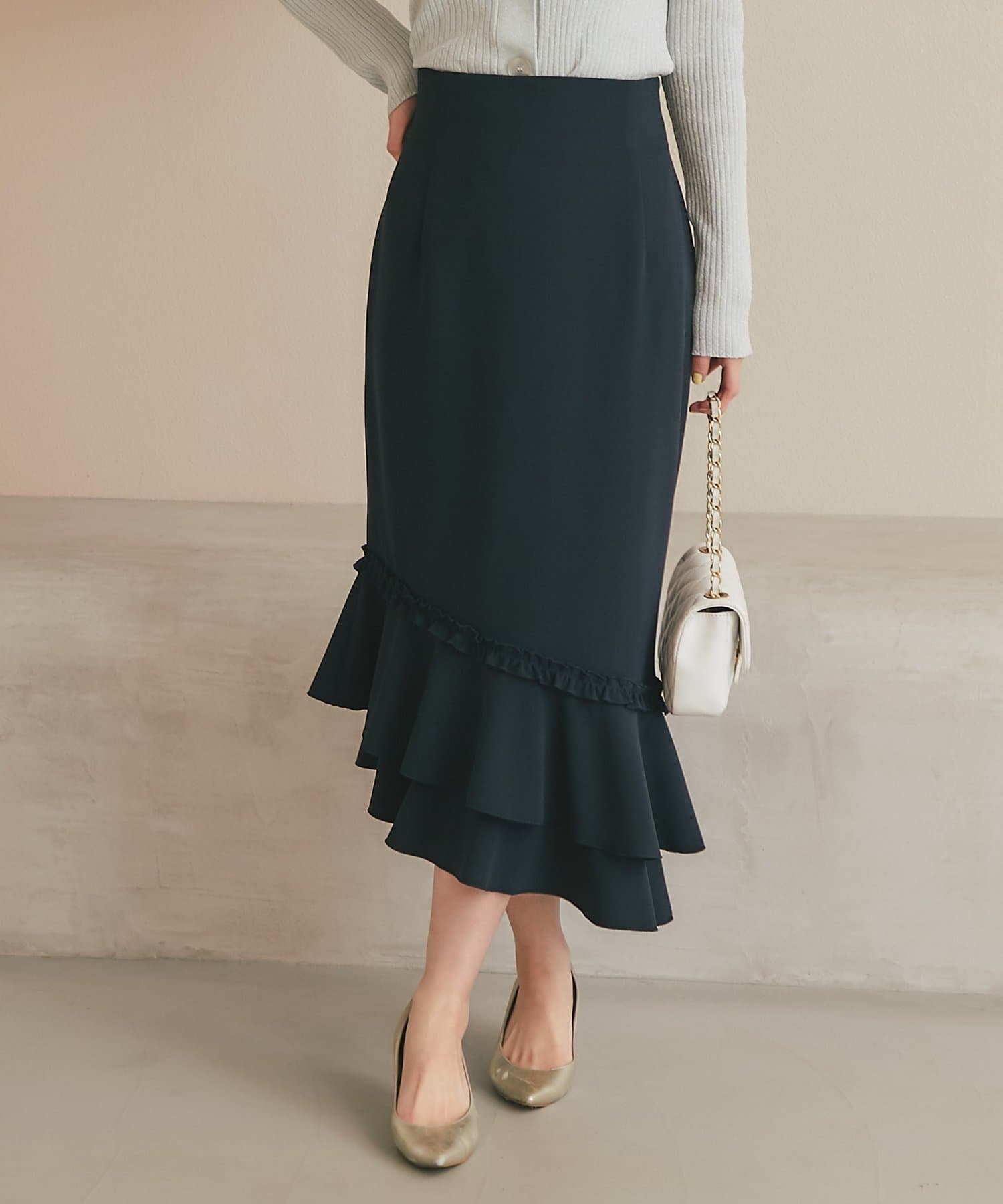 La boutique BonBon(ラブティックボンボン) 【美シルエット】アシメラッフルジャージマーメイドスカート