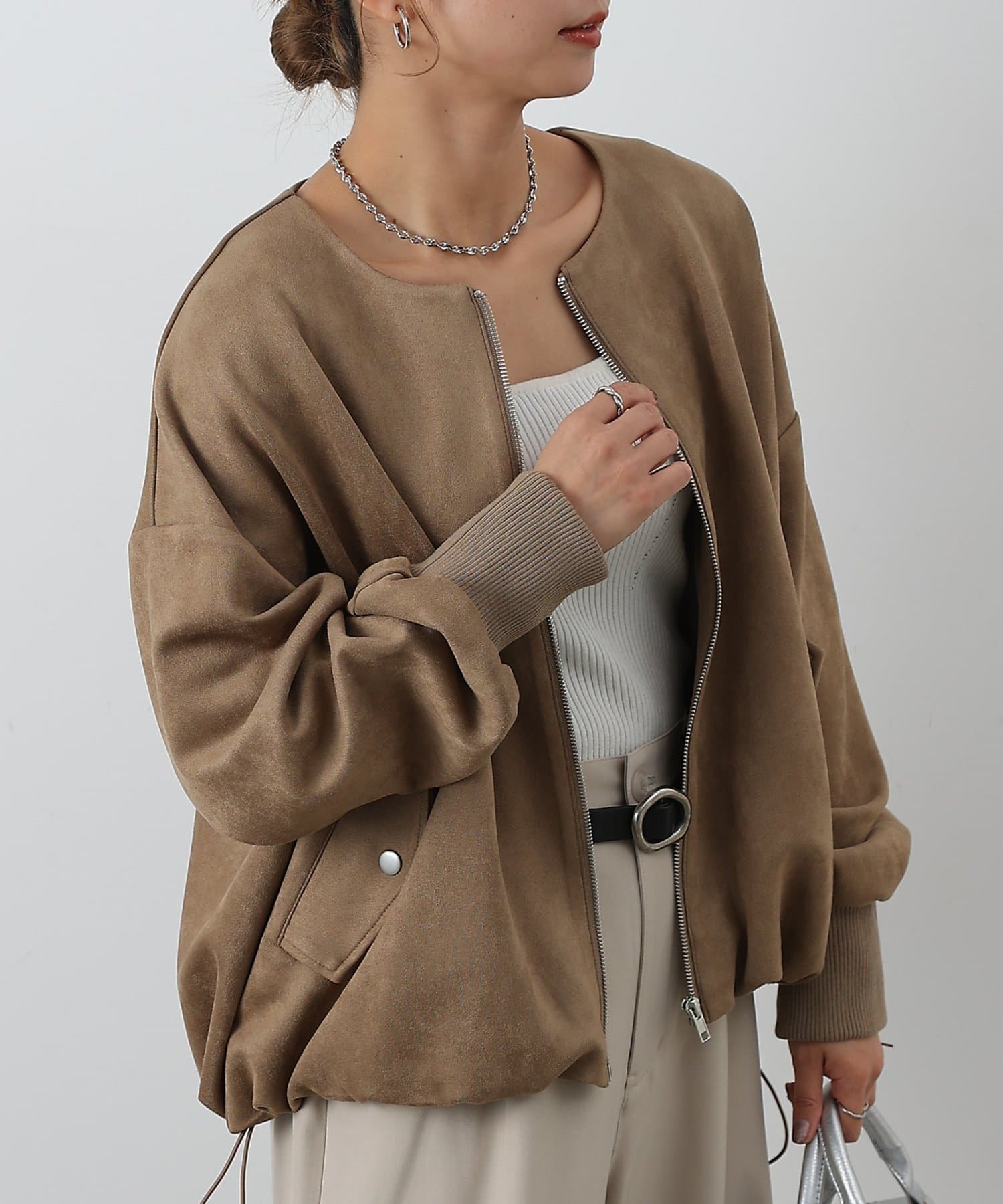 COLONY 2139(コロニー トゥーワンスリーナイン) スエードポンチ裾バルーンリブブルゾン