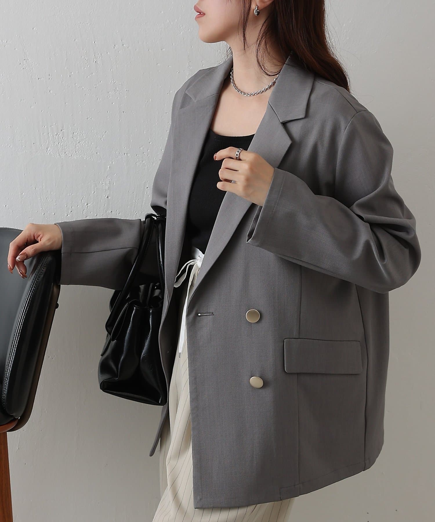 COLONY 2139(コロニー トゥーワンスリーナイン) レディース 金釦ダブルテーラードジャケット グレー