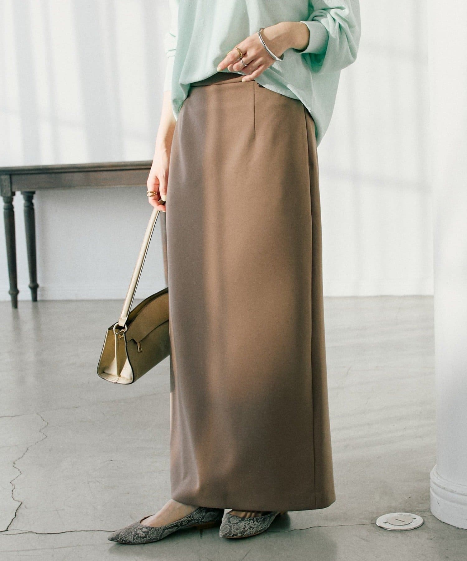 RIVE DROITE(リヴドロワ) 予約【ストレスフリー】ストレッチダンボールIラインスカート