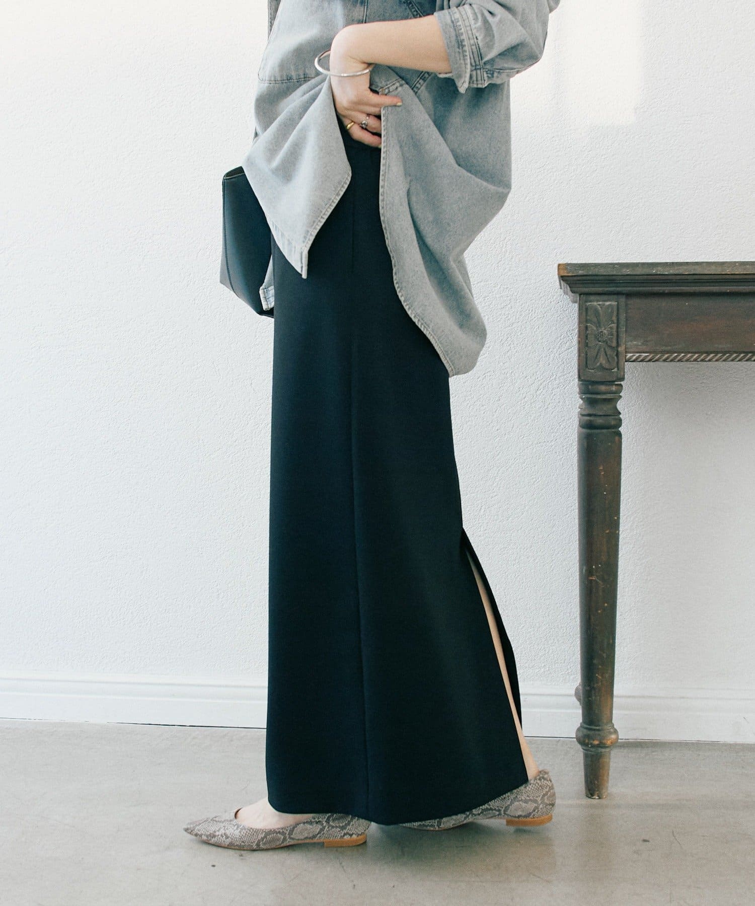 RIVE DROITE(リヴドロワ) 予約【ストレスフリー】ストレッチダンボールIラインスカート