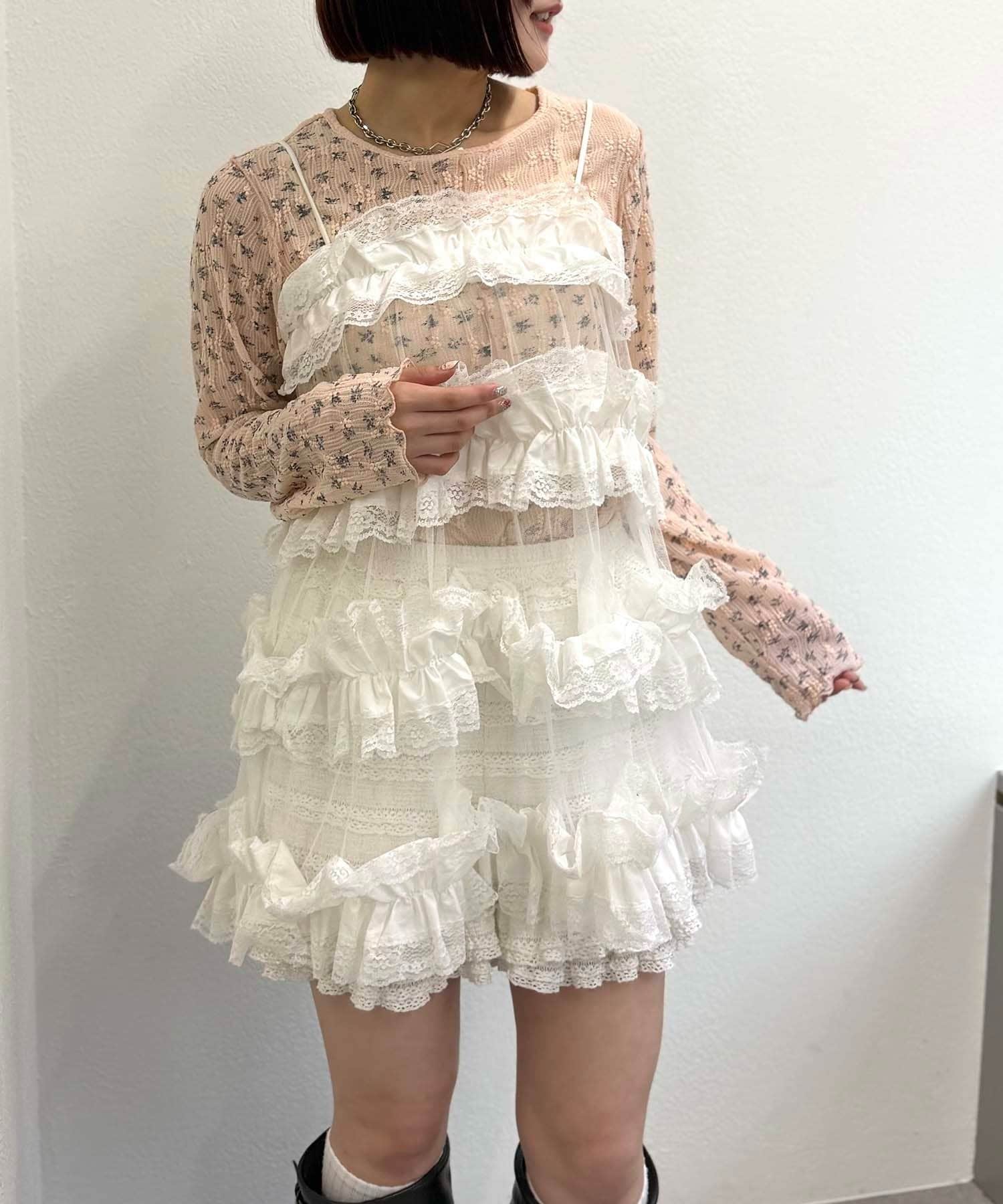 w closet(ダブルクローゼット) 【リバイバルアイテム】レースティアードミニキャミワンピ