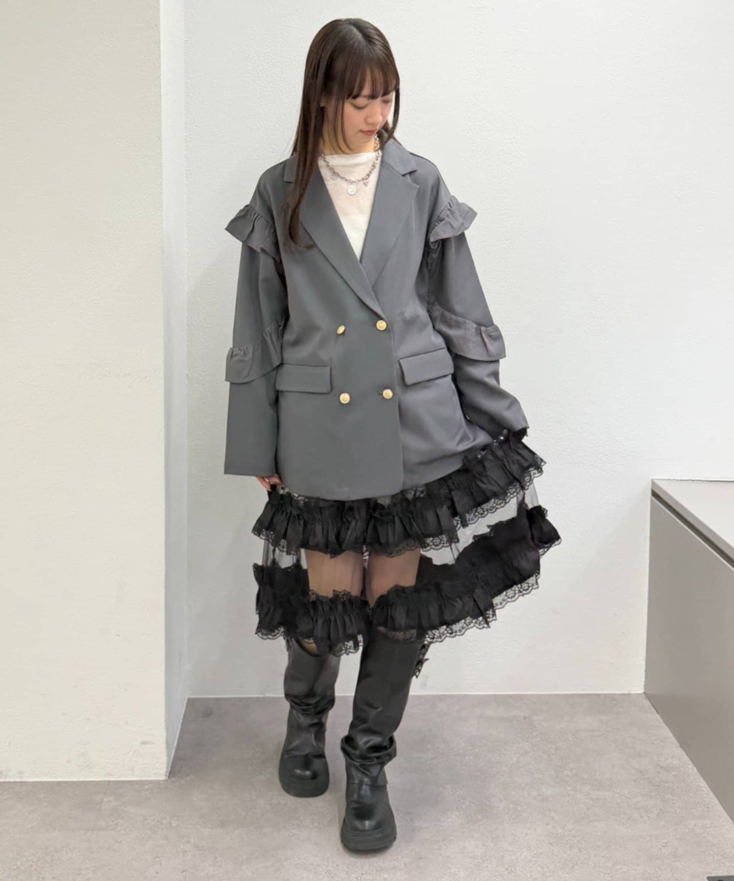 w closet(ダブルクローゼット) 【リバイバルアイテム】レースティアードミニキャミワンピ