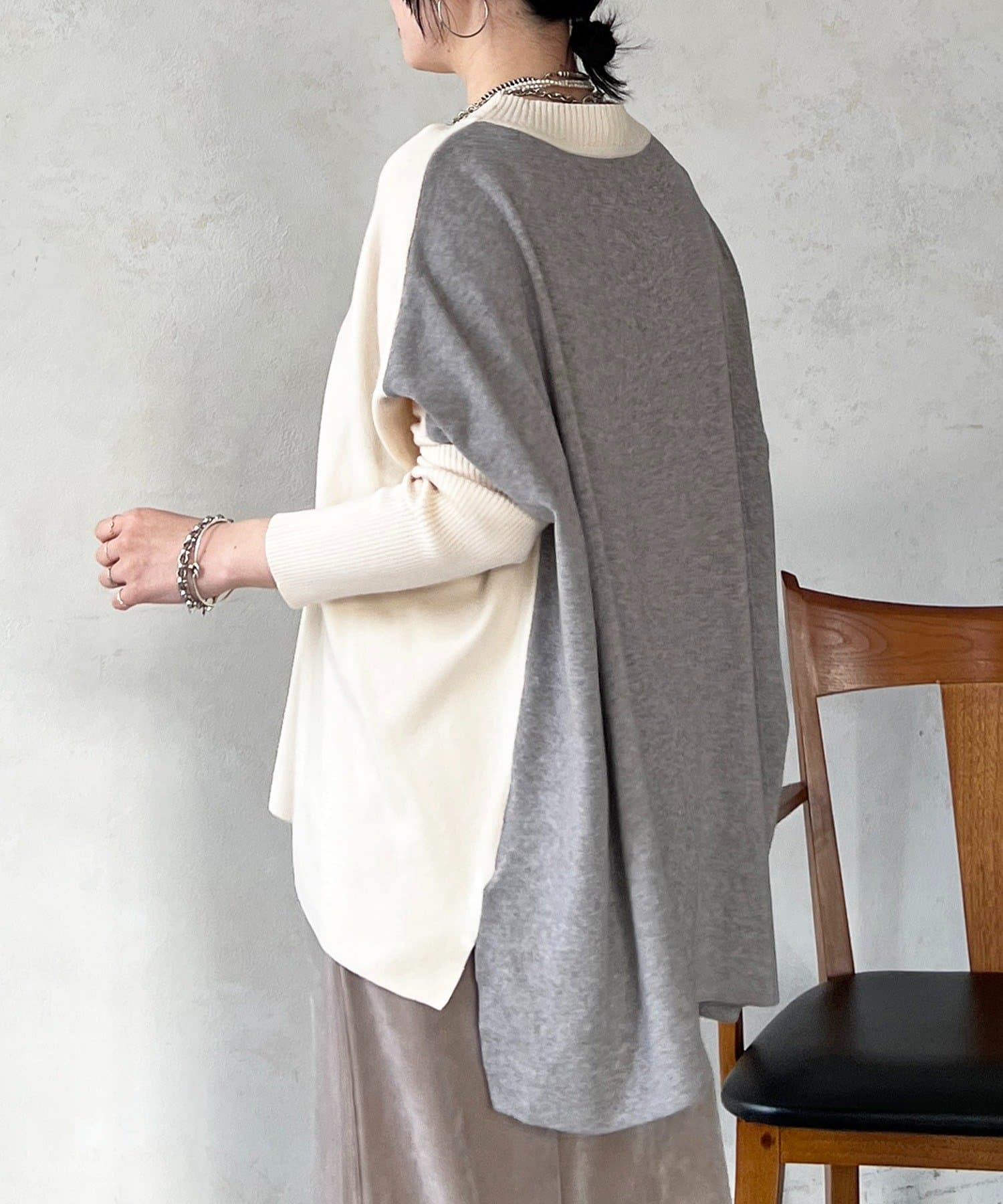 Croisiere(クロジエール) ドルマンスリーブ配色ニットプルオーバー