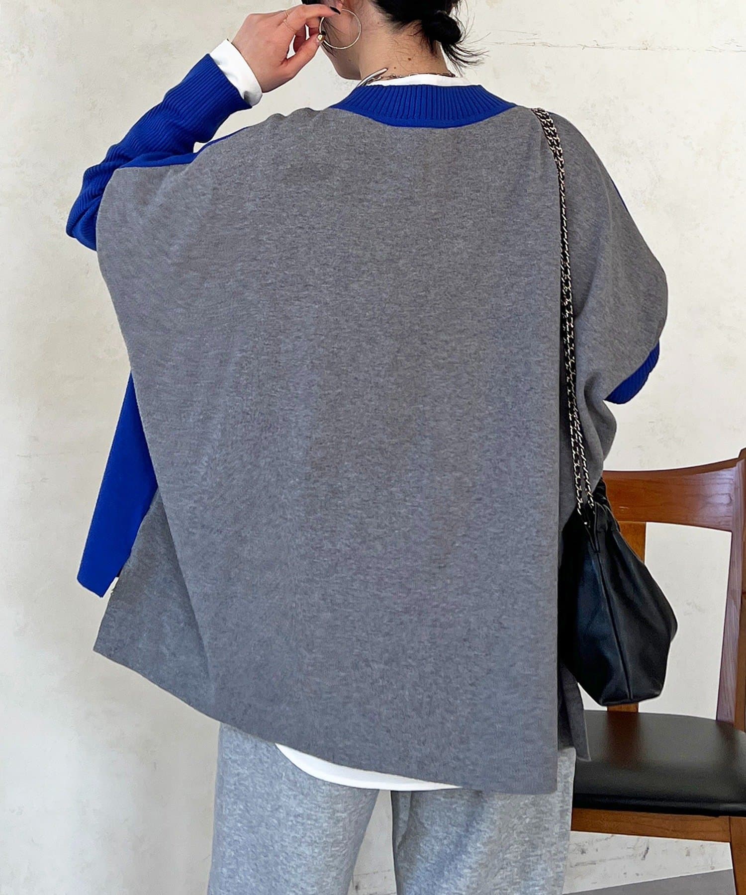 Croisiere(クロジエール) ドルマンスリーブ配色ニットプルオーバー