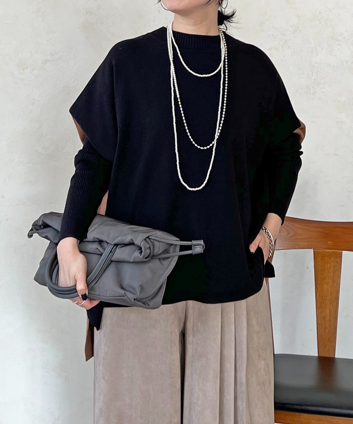 Croisiere(クロジエール) ドルマンスリーブ配色ニットプルオーバー