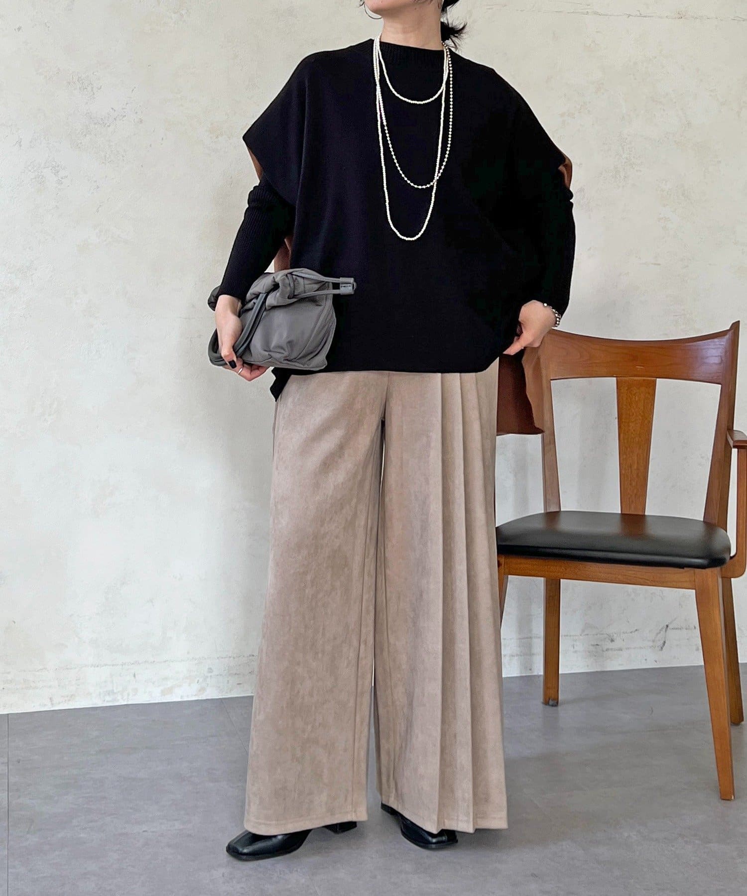 Croisiere(クロジエール) ドルマンスリーブ配色ニットプルオーバー