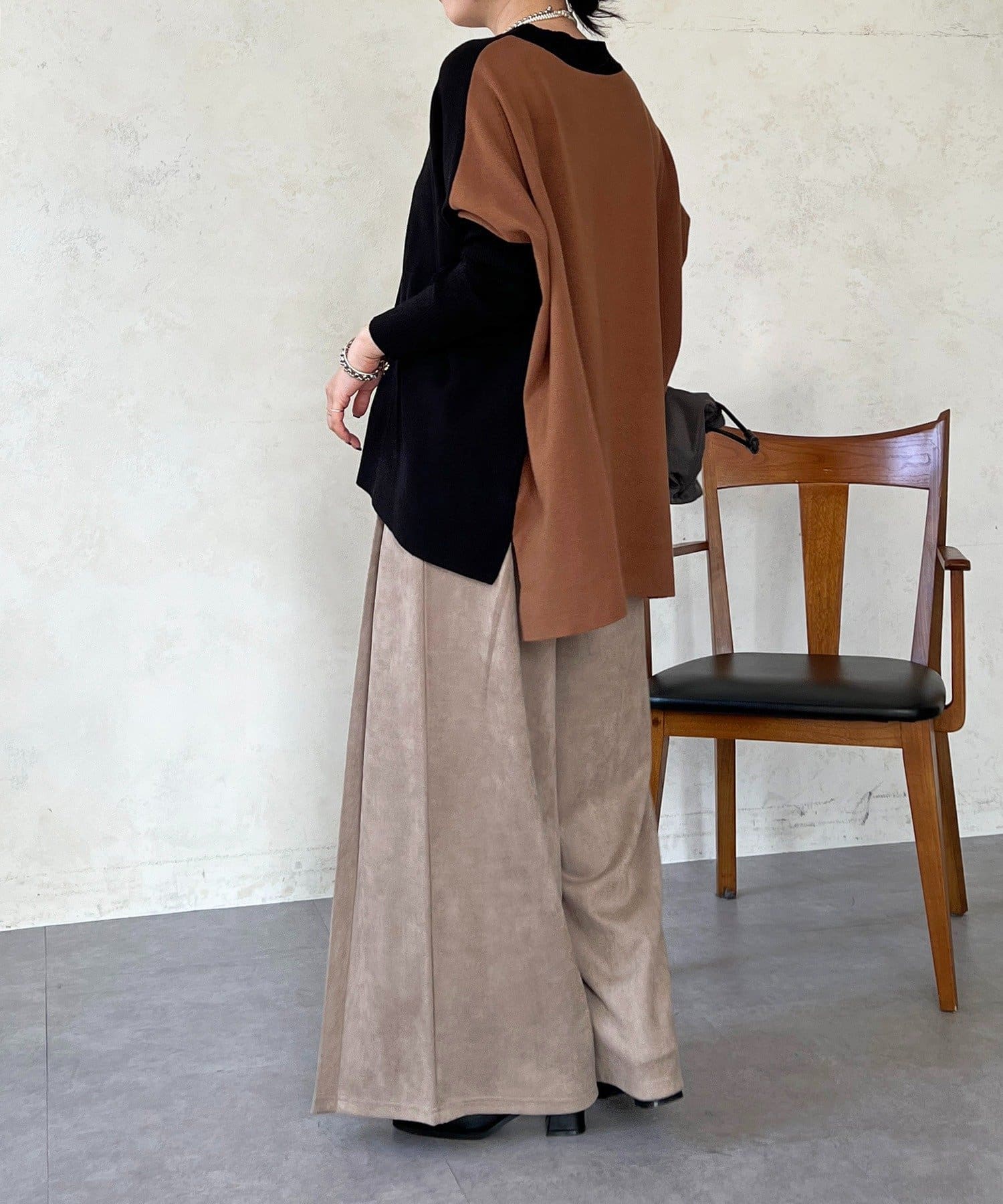 Croisiere(クロジエール) ドルマンスリーブ配色ニットプルオーバー